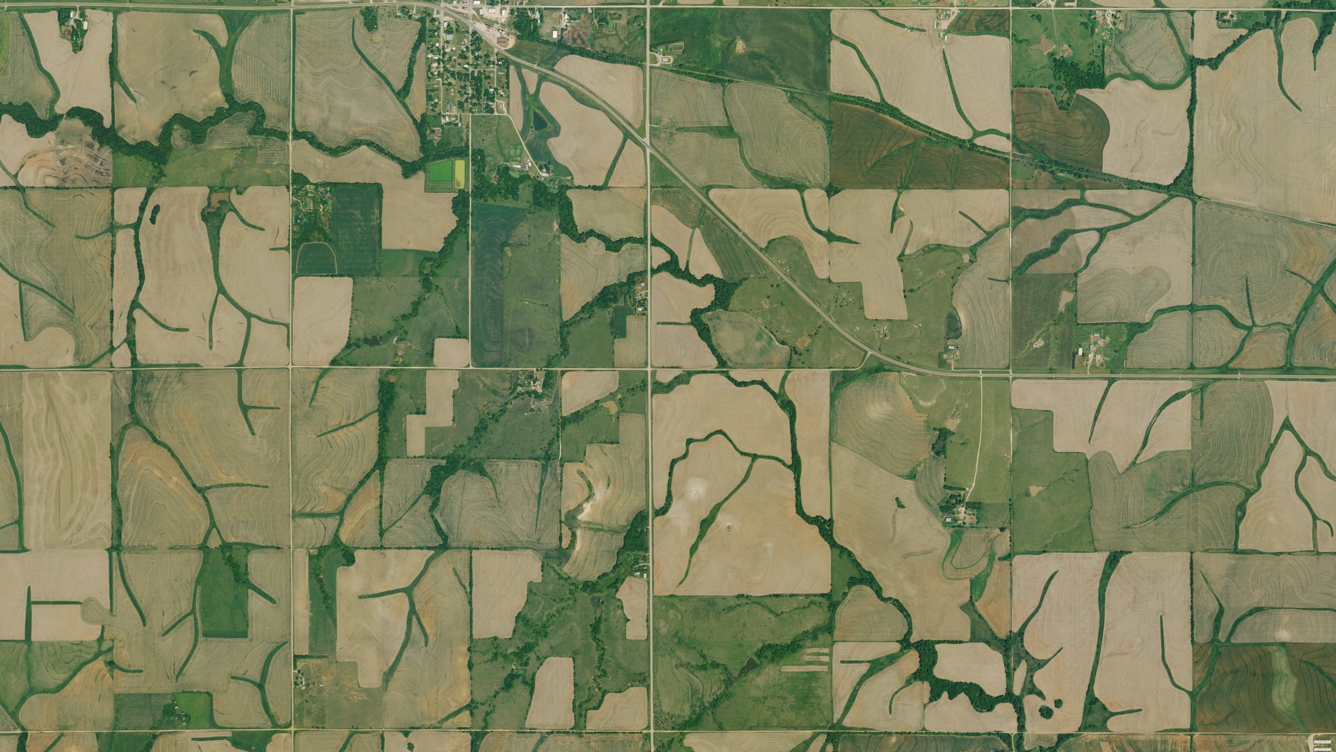 Aerial view of land around Barnes, Kansas