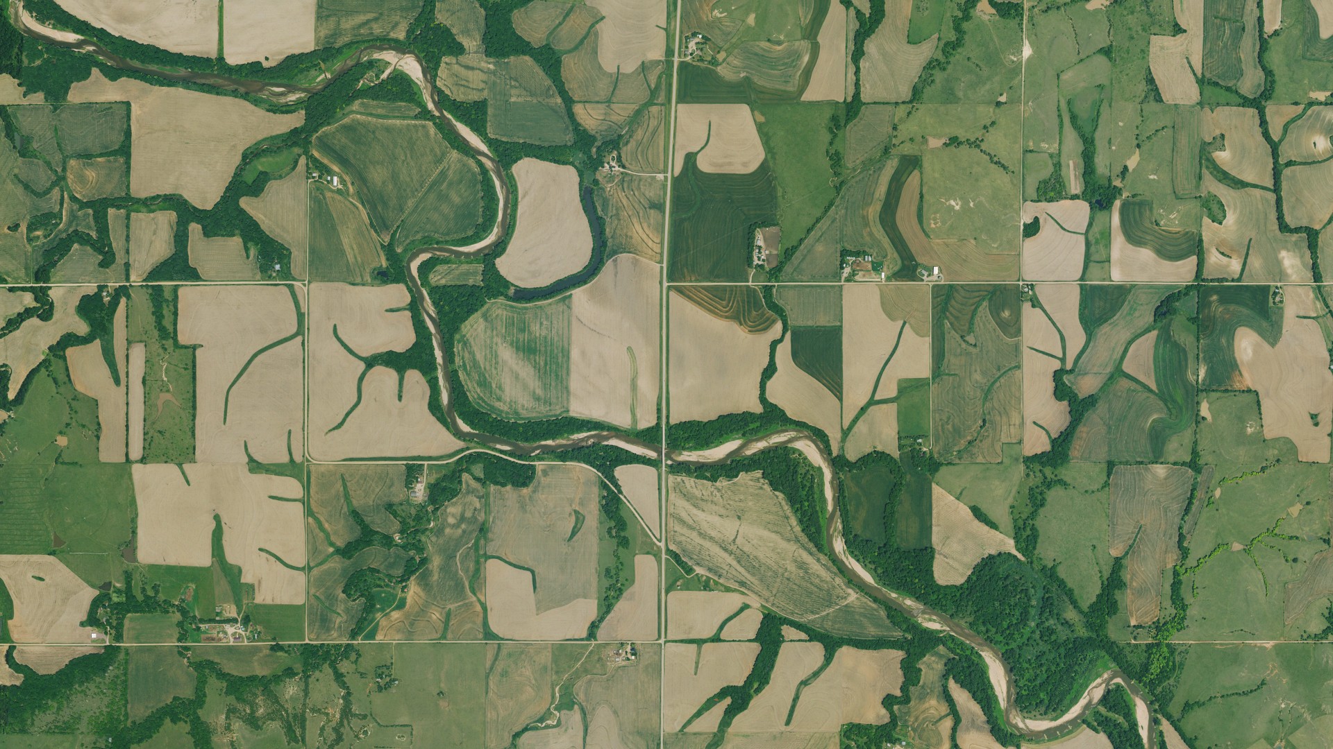 Aerial view of land around Little Blue, Kansas