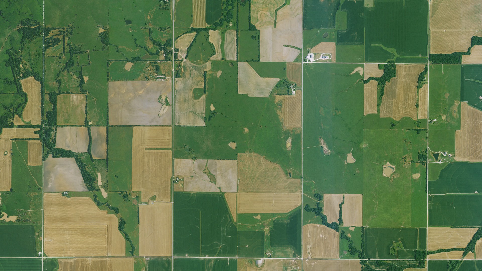 Aerial view of land around Prairie, Kansas