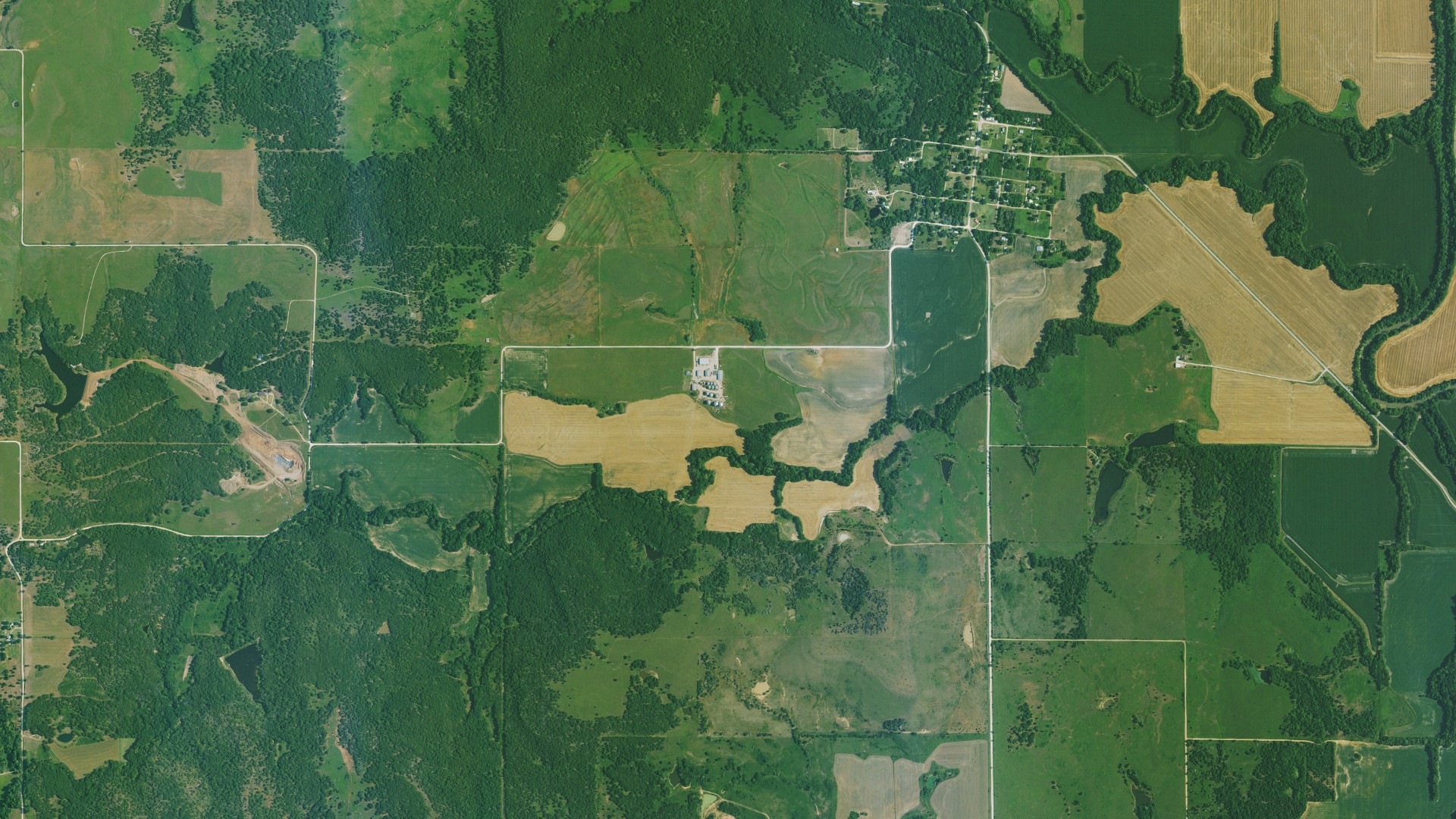 Aerial view of land around Verdigris, Kansas