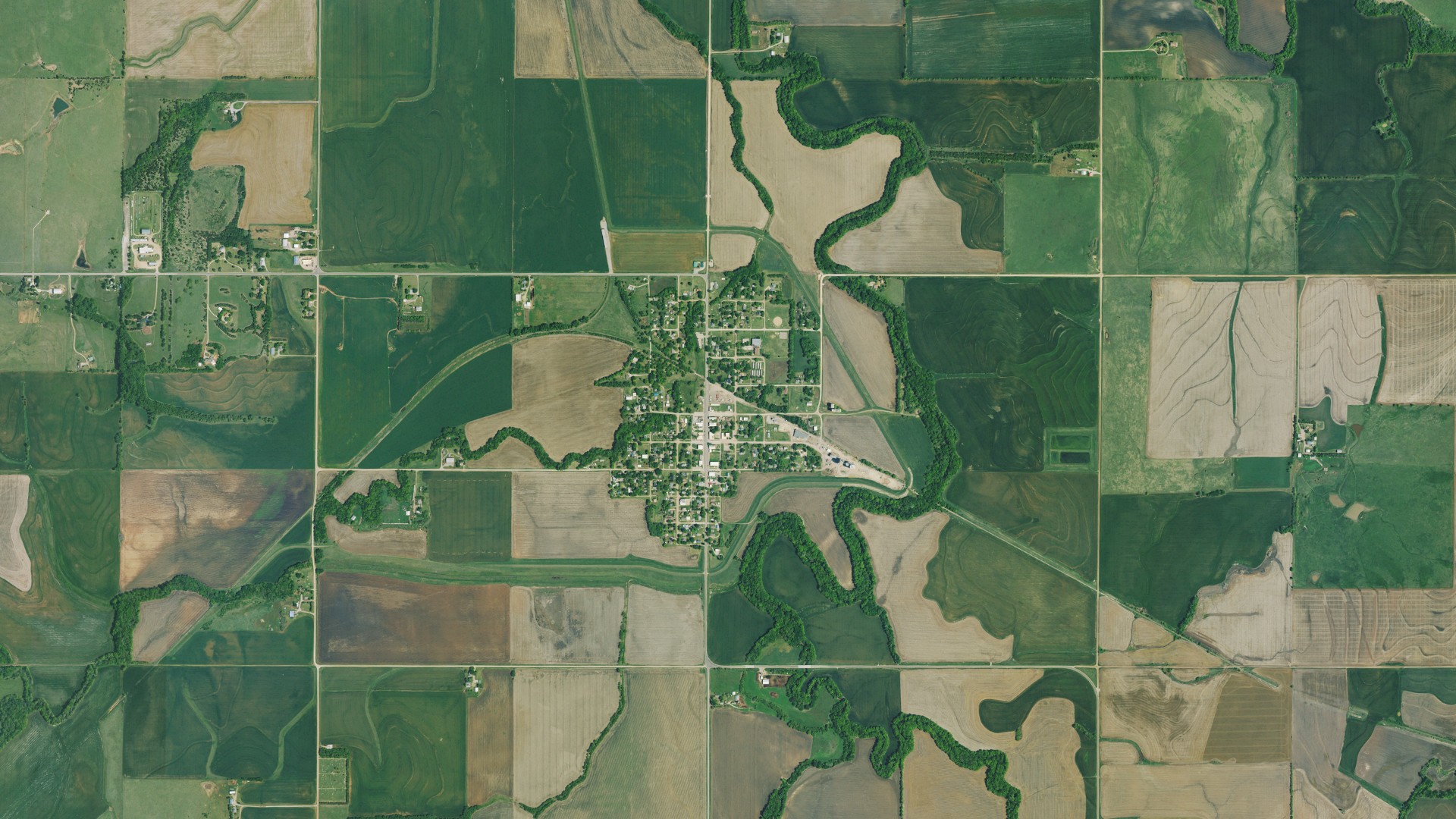 Aerial view of land around Gypsum, Kansas