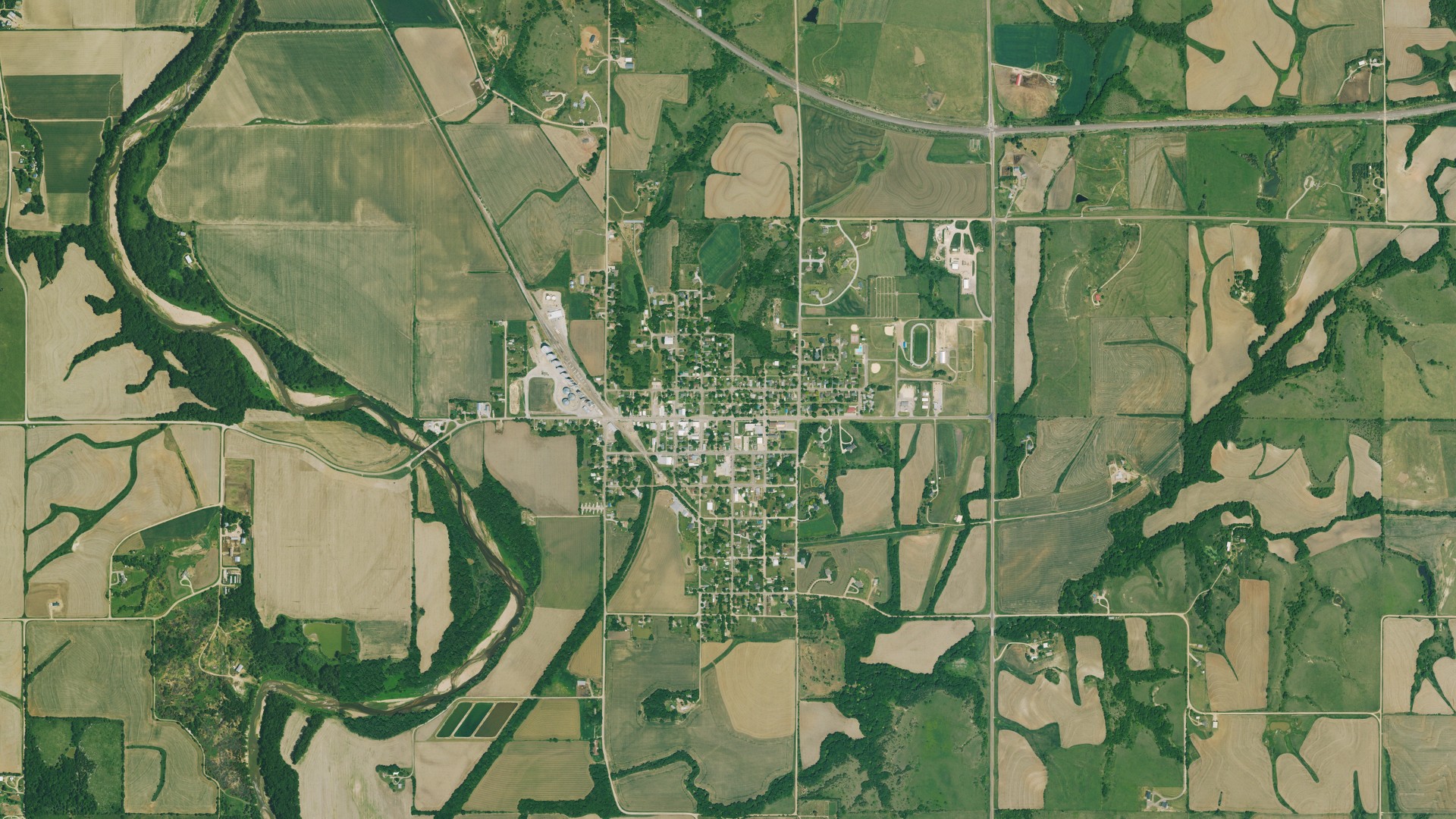 Aerial view of land around Hanover, Kansas