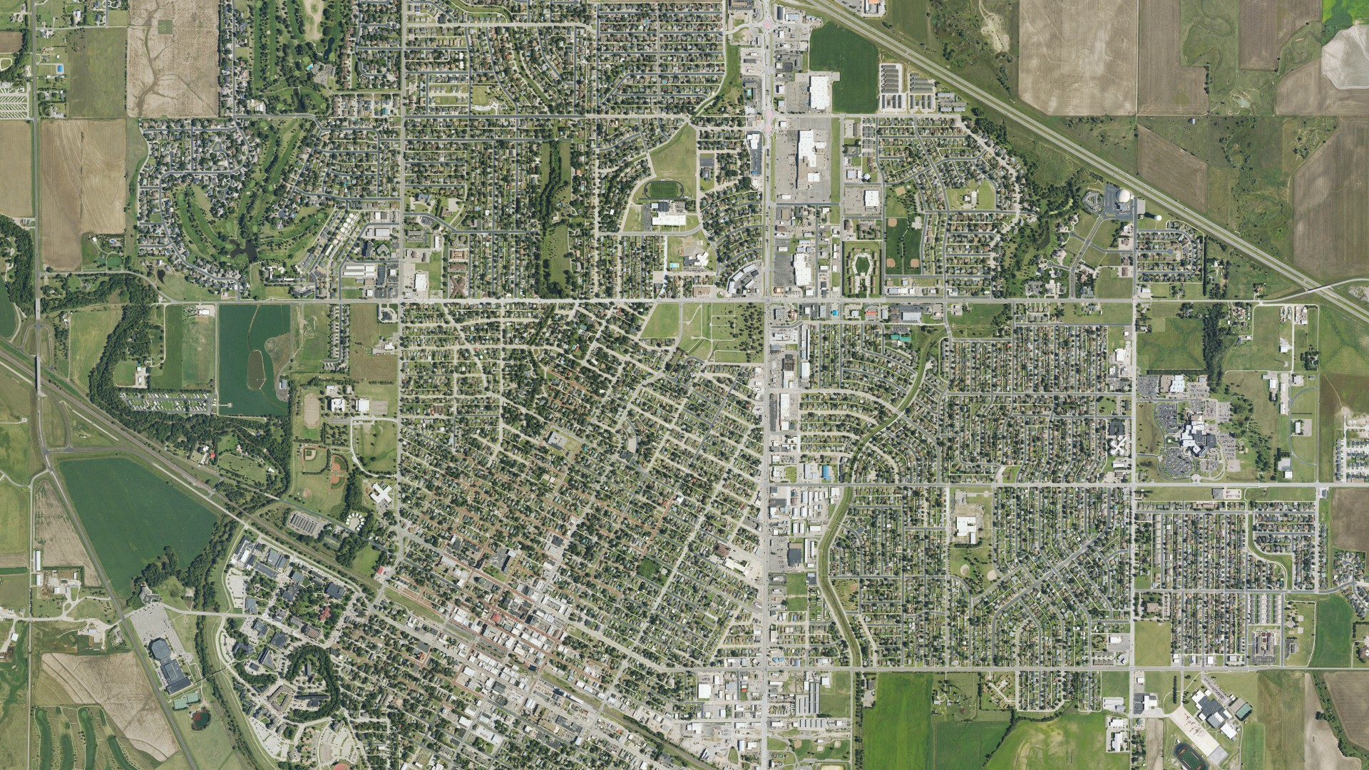 Natural-color aerial photograph of land around Hays, Kansas