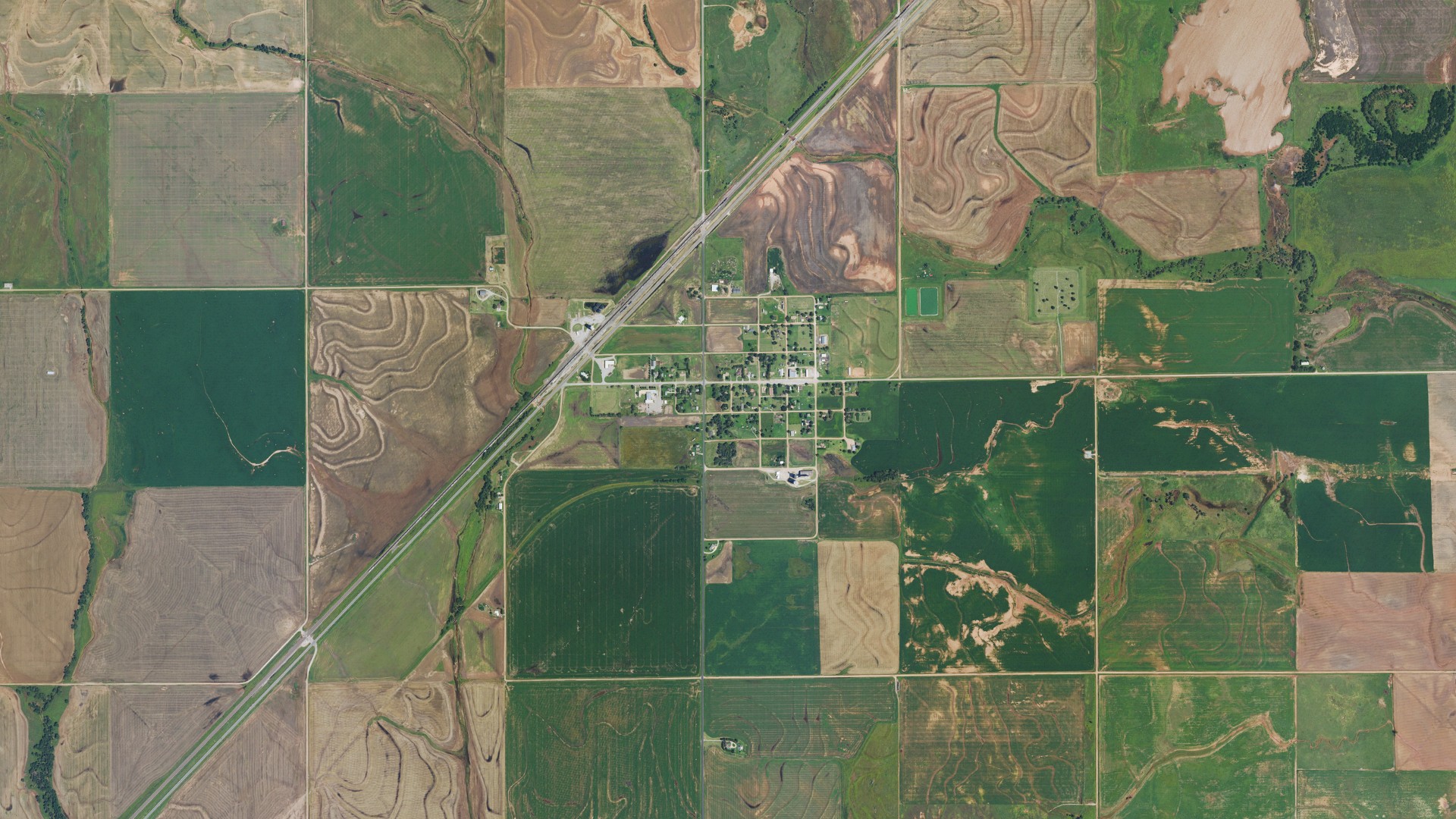 Aerial view of land around Hazelton, Kansas