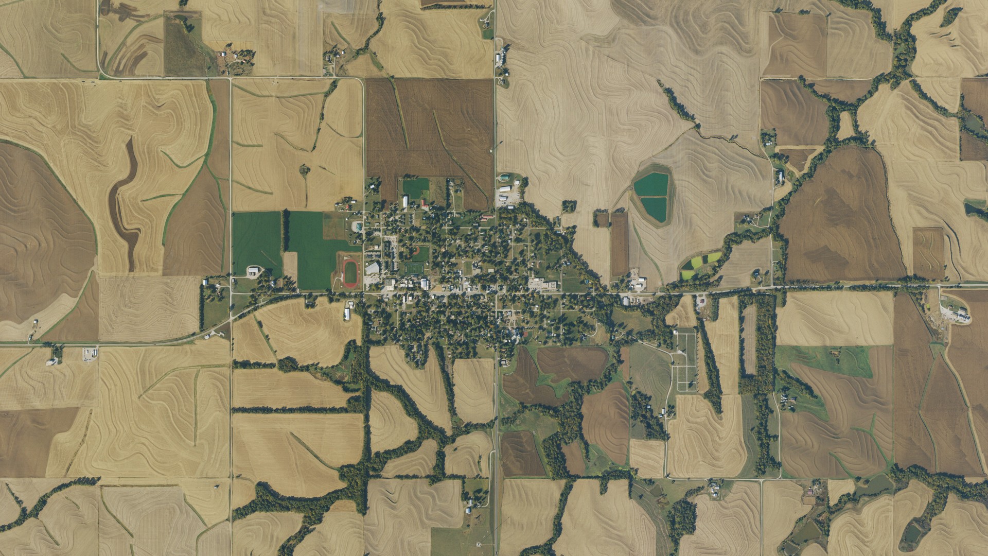 Aerial view of land around Highland, Kansas
