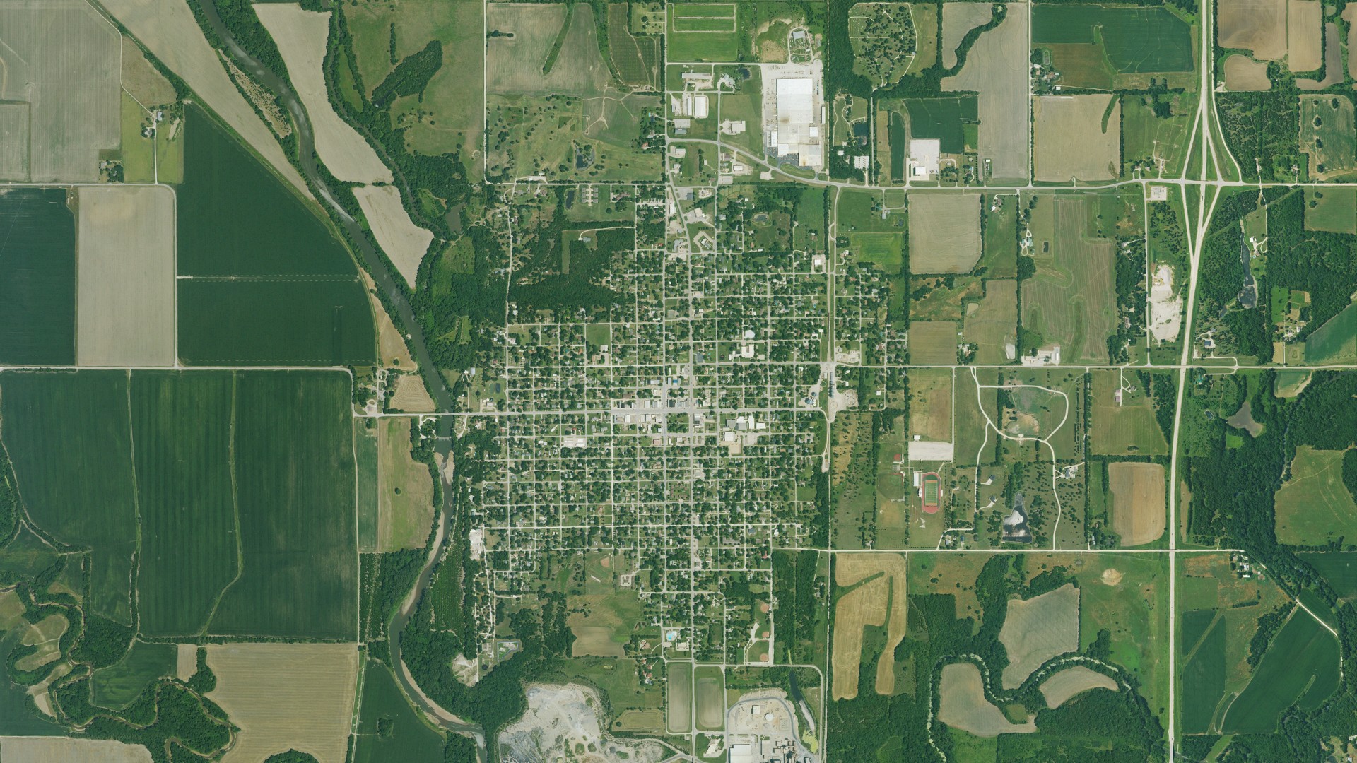 Aerial view of land around Humboldt, Kansas