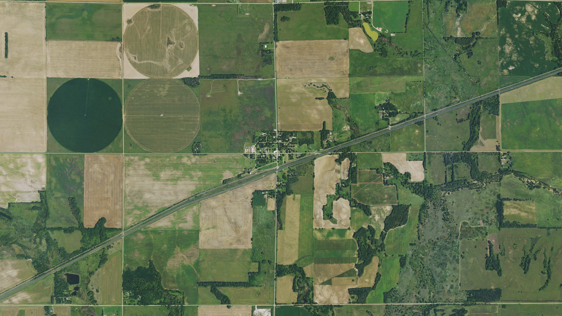 Aerial view of land around Langdon, Kansas