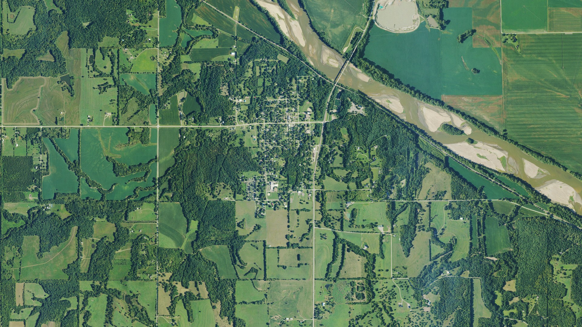 Aerial view of land around Lecompton, Kansas