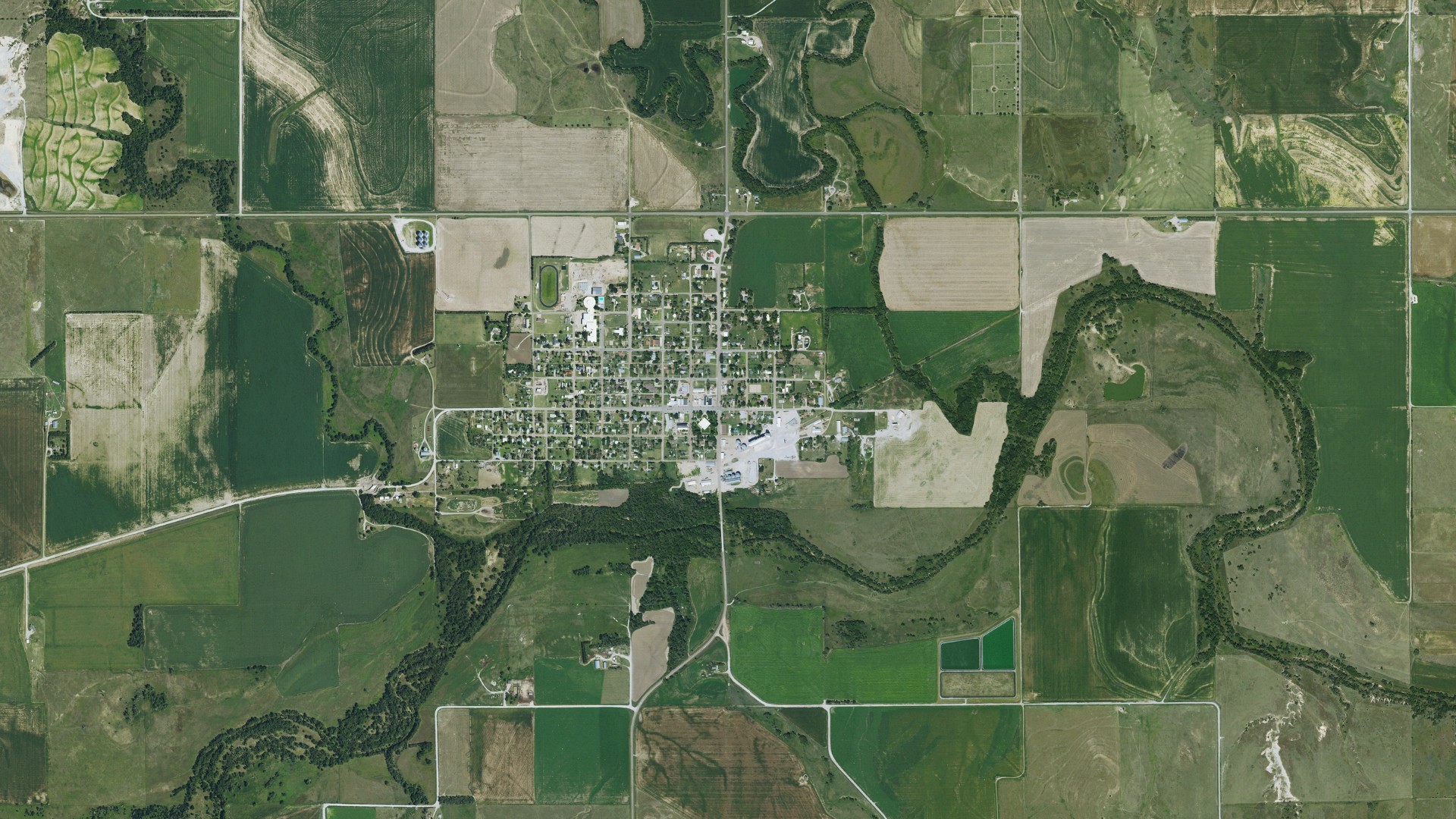 Aerial view of land around Logan, Kansas