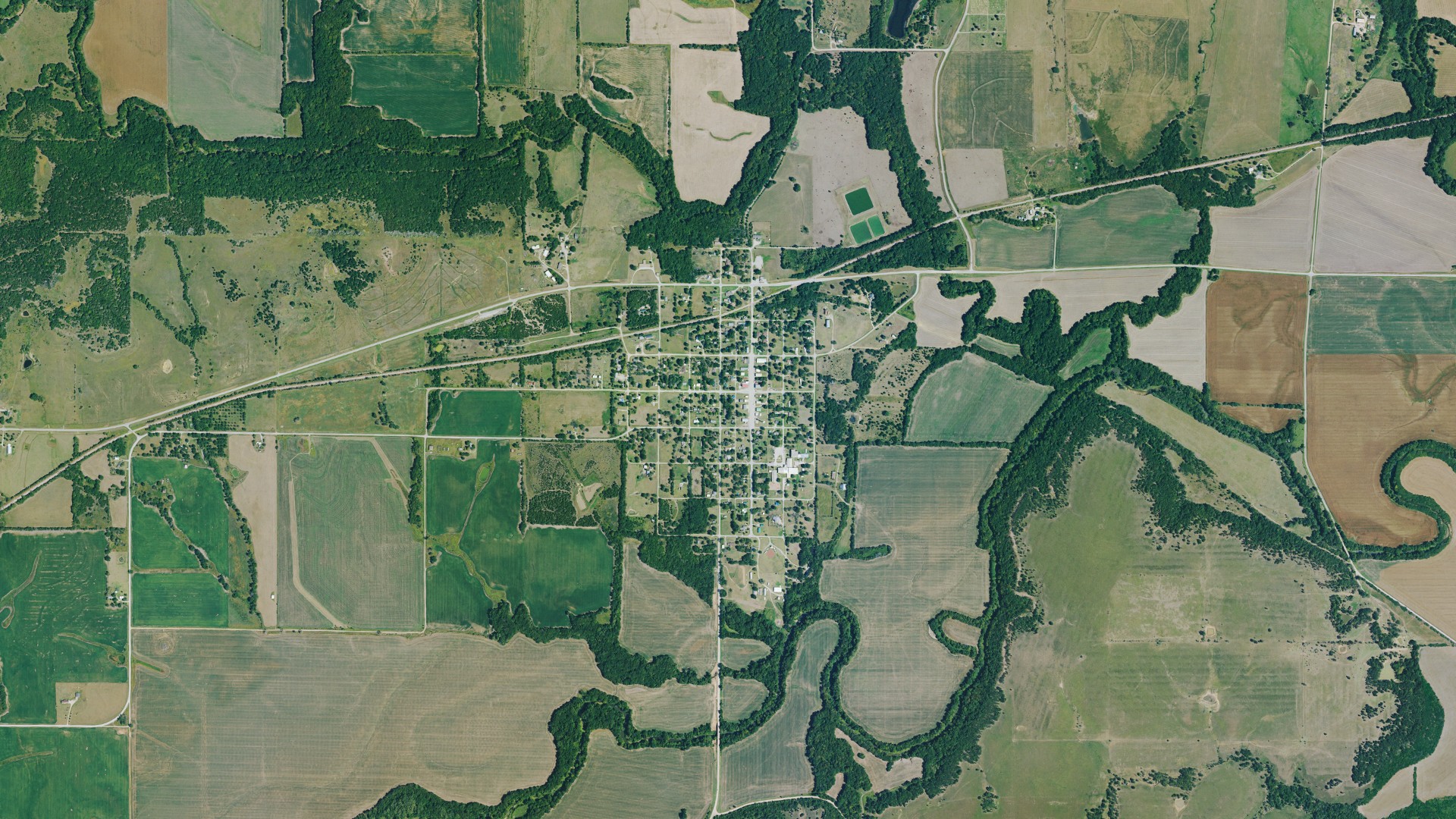 Aerial view of land around Longton, Kansas