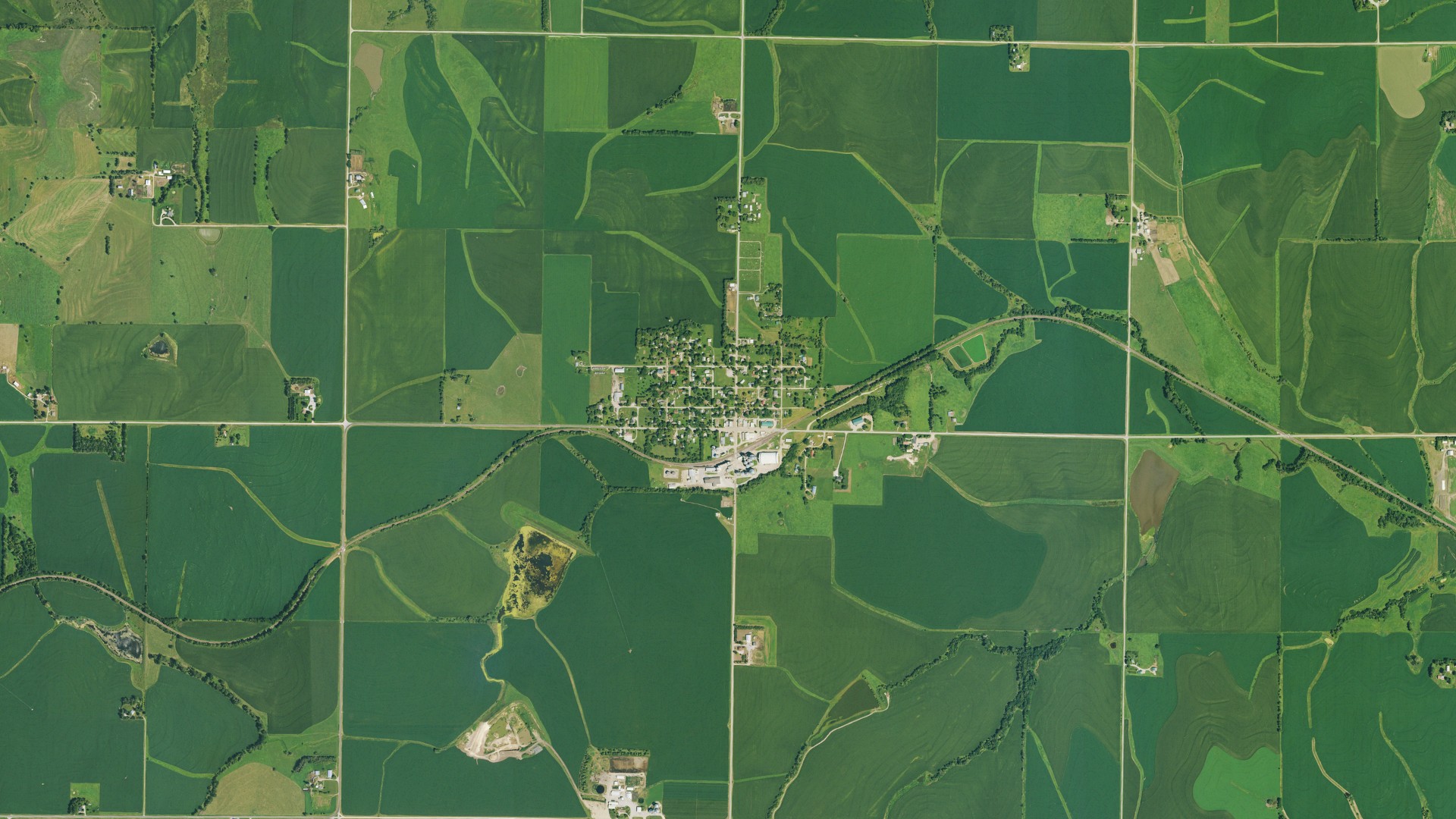 Aerial view of land around Morrill, Kansas