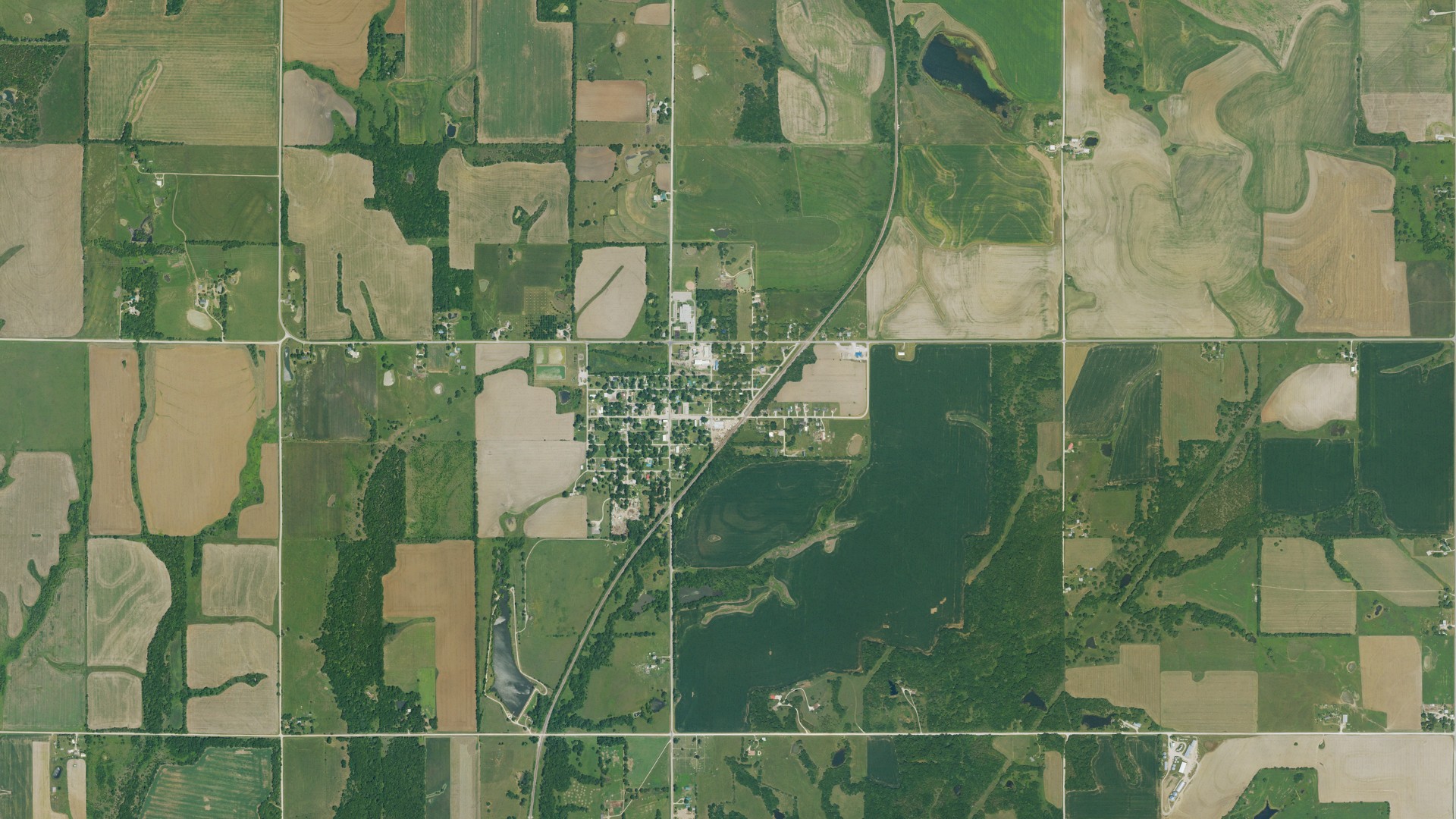 Aerial view of land around Parker, Kansas
