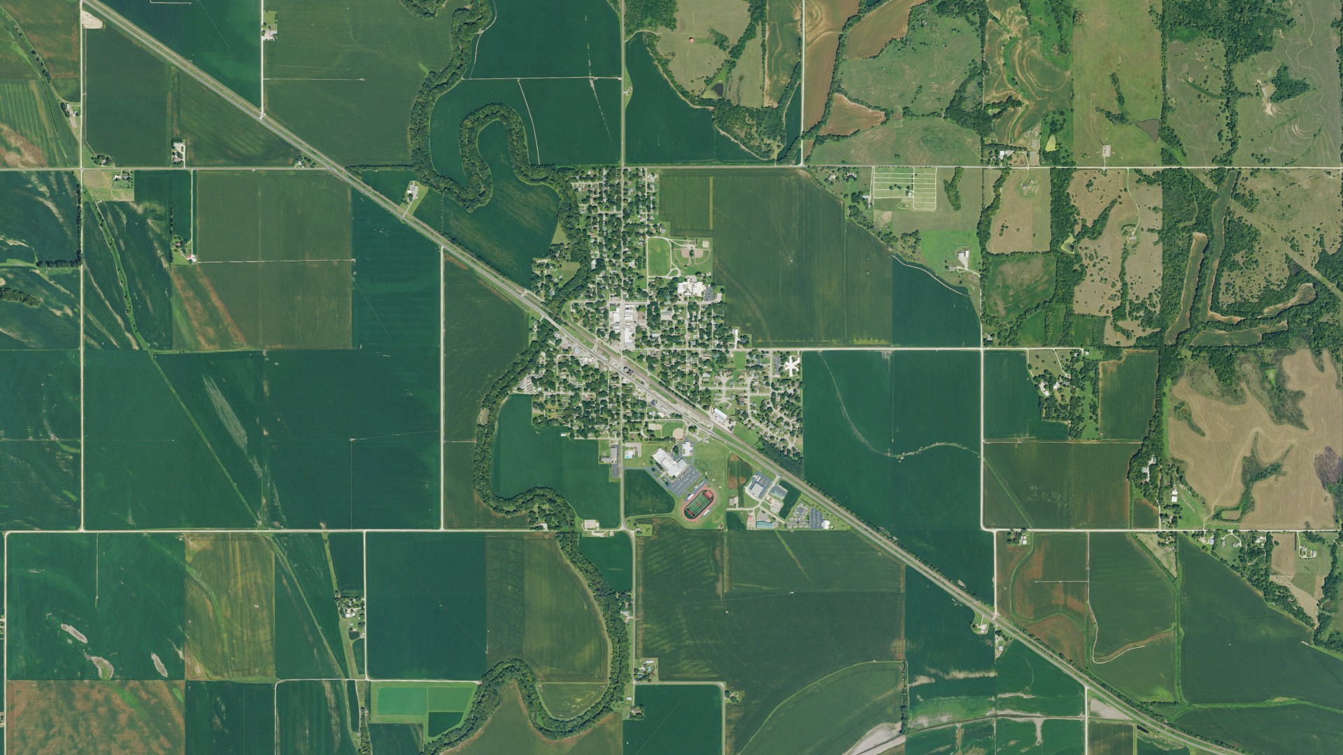 Aerial view of land around Rossville, Kansas