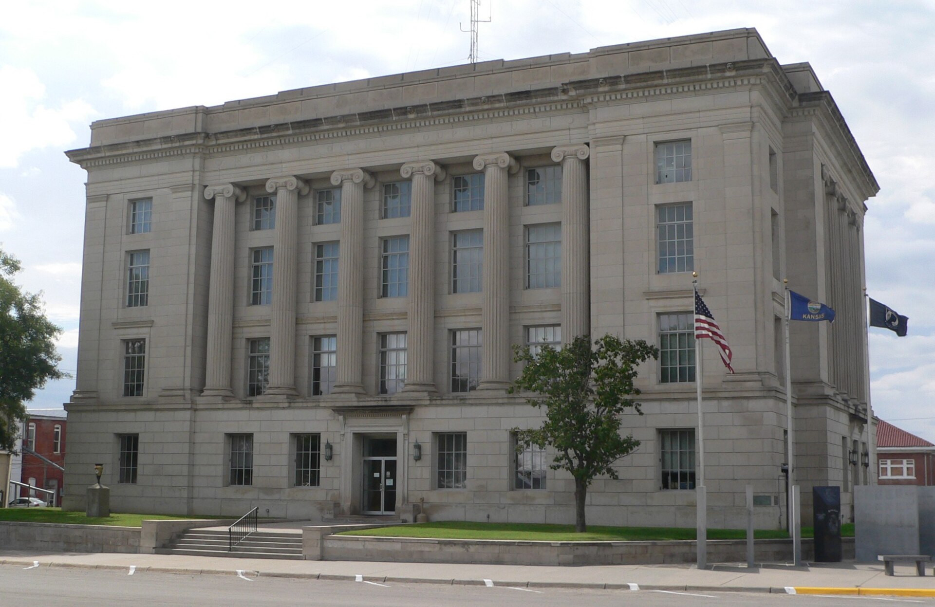 Rooks County courthouse, in Stockton, Kansas; seen from the northeast.