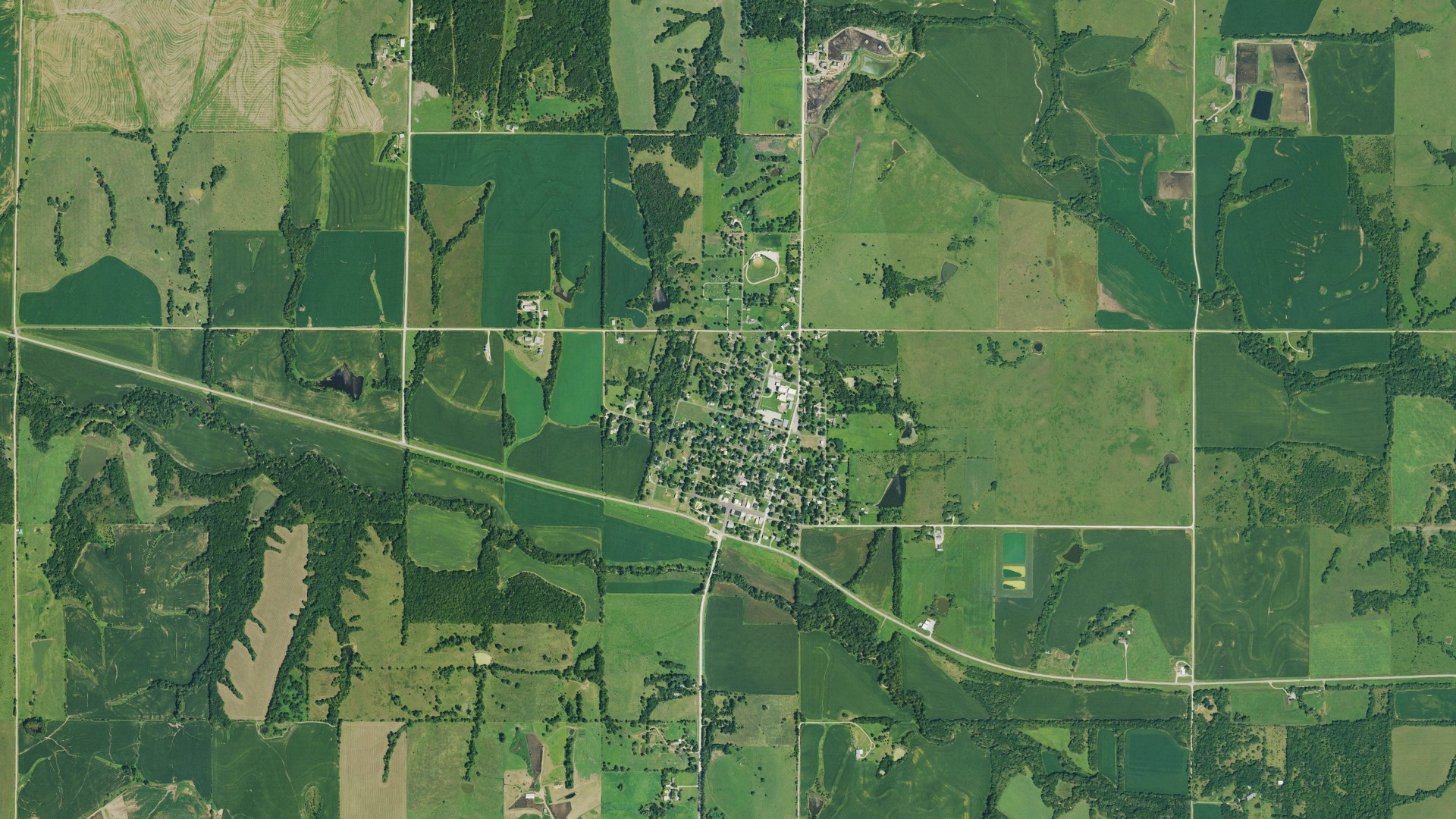 Aerial view of land around Wetmore, Kansas