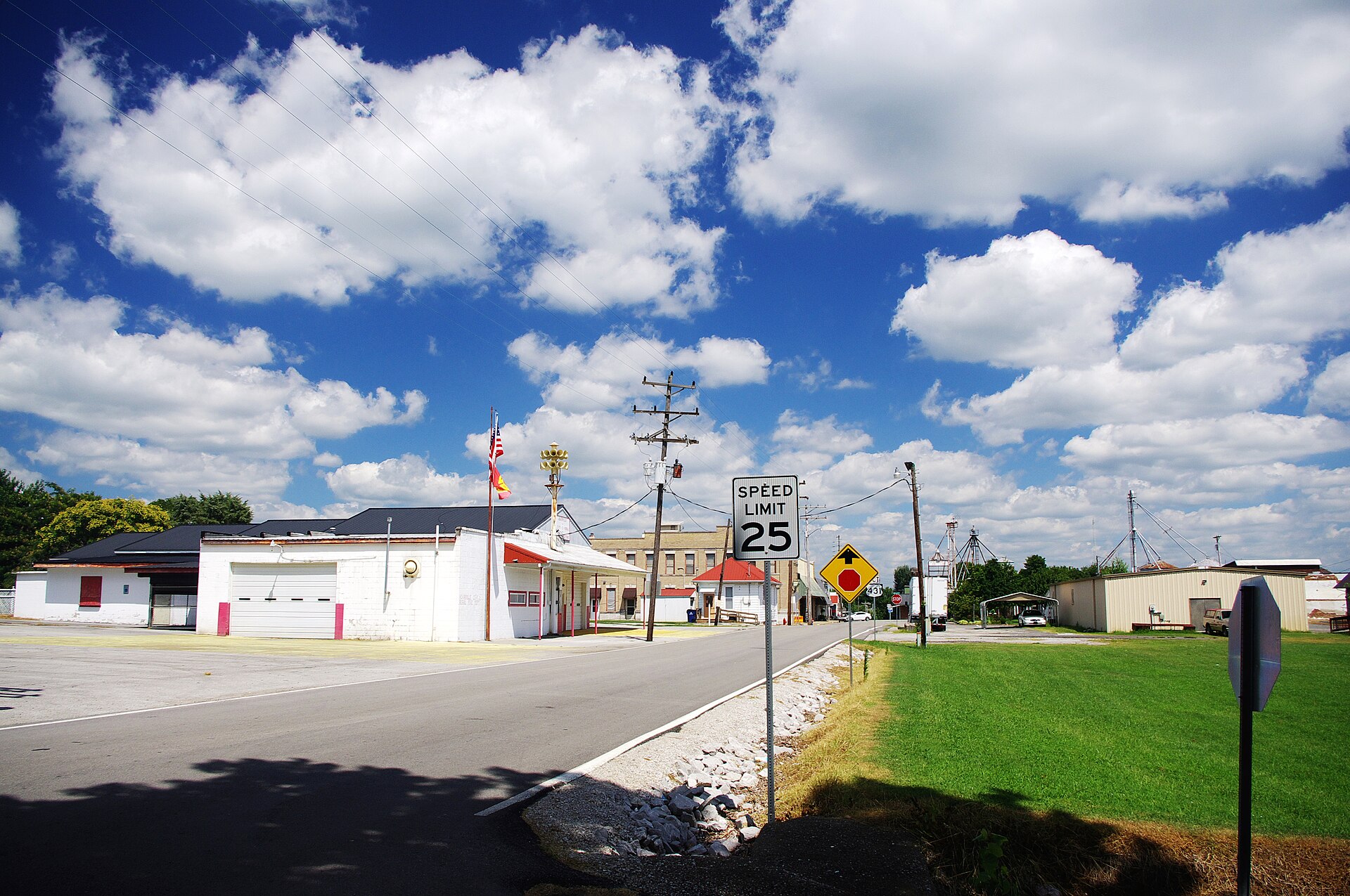 View along Gallatin Street (Kentucky Route 591) in Adairville, Kentucky, United States. Adairville Rural Fire Department Station 2 is on the left.