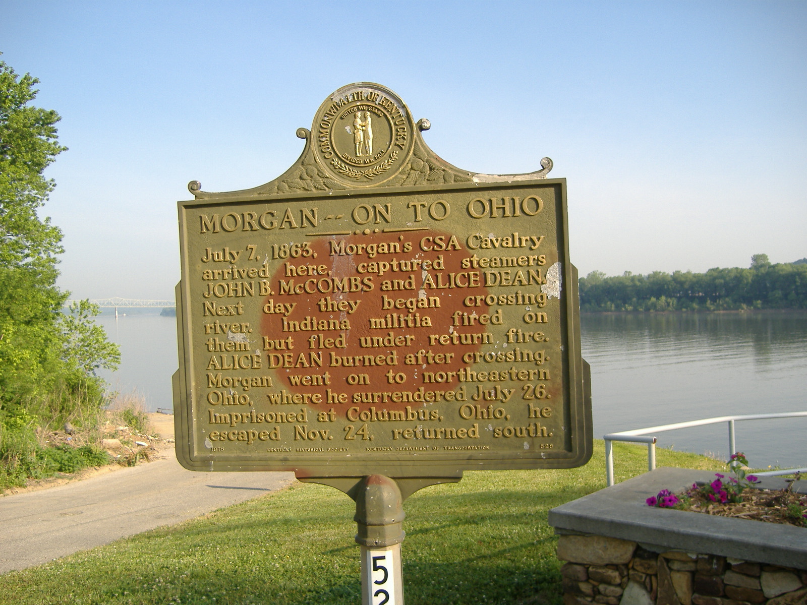 A historical marker marking Morgan's Raid at Brandenburg, Kentucky, United States.