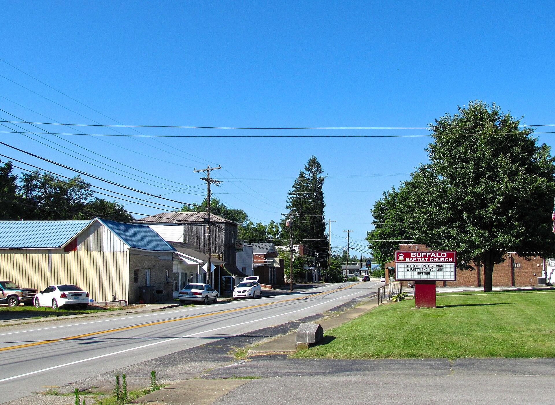 Buildings along Kentucky Route 61 (Greensburg Road) in Buffalo, Kentucky, United States.