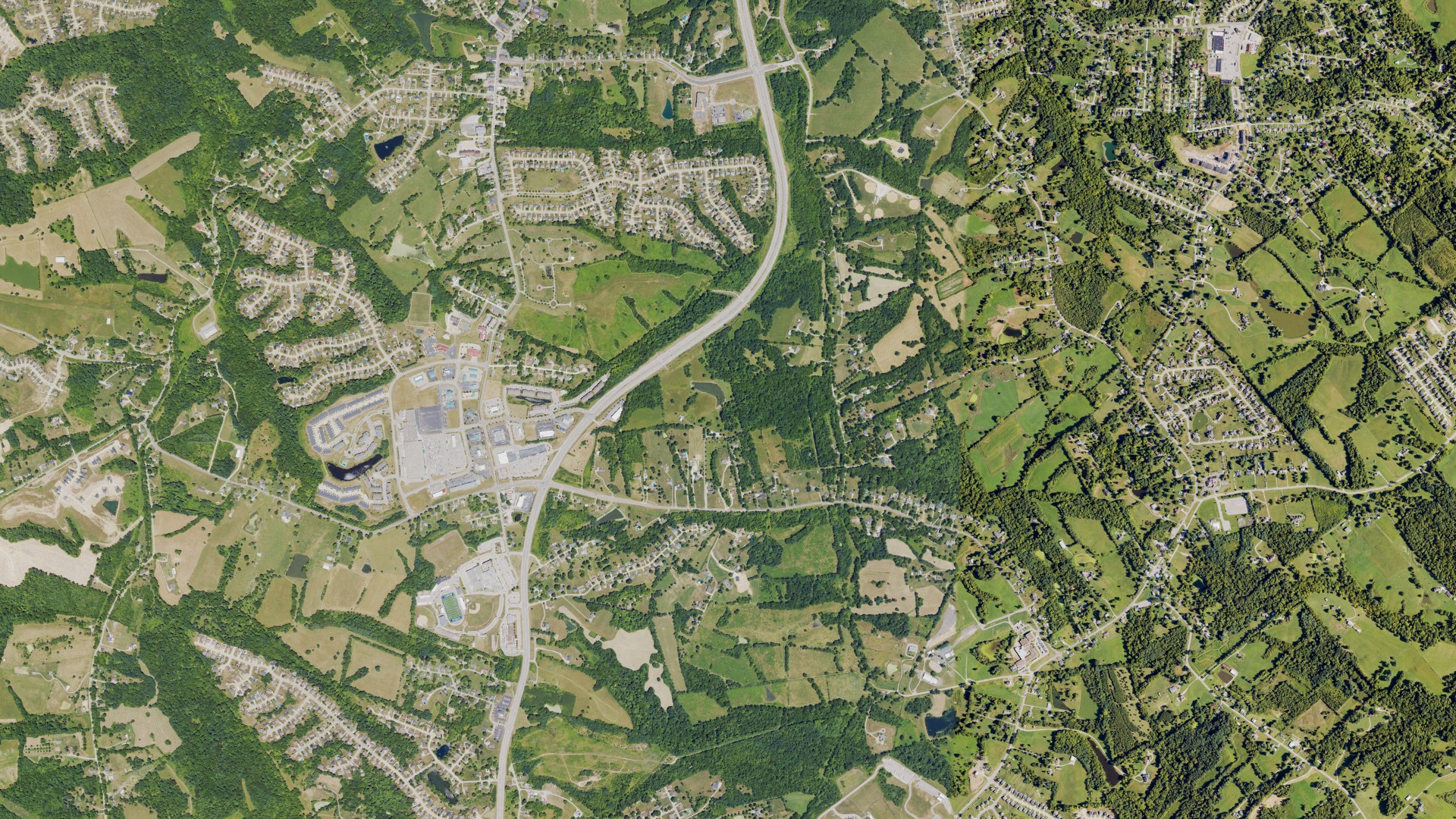 Natural-color aerial photograph of land around Kenton County, Kentucky