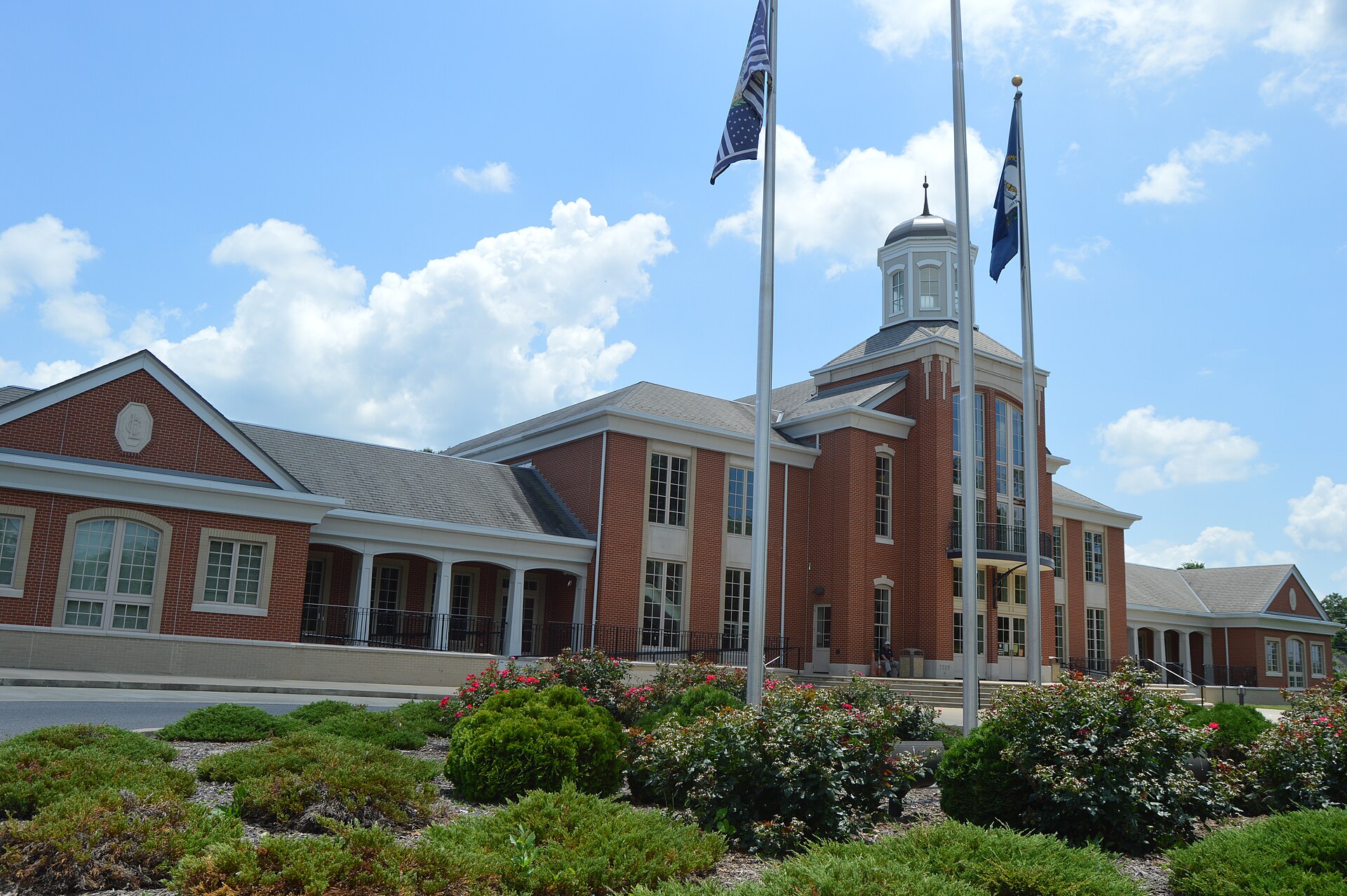 Front of the Livingston County Courthouse, located on Adair Street (U.S. Route 60) in Smithland, Kentucky, United States. It was built in 2009.