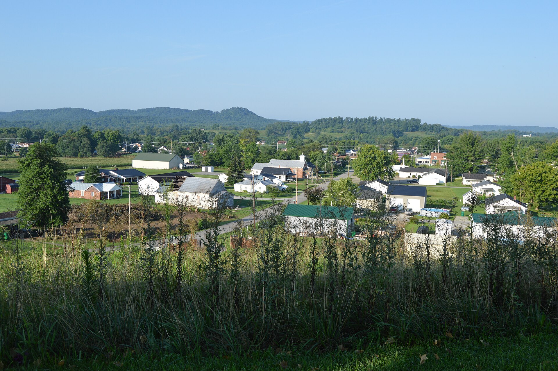 Overview of Crab Orchard, Kentucky, United States, seen from the city cemetery.