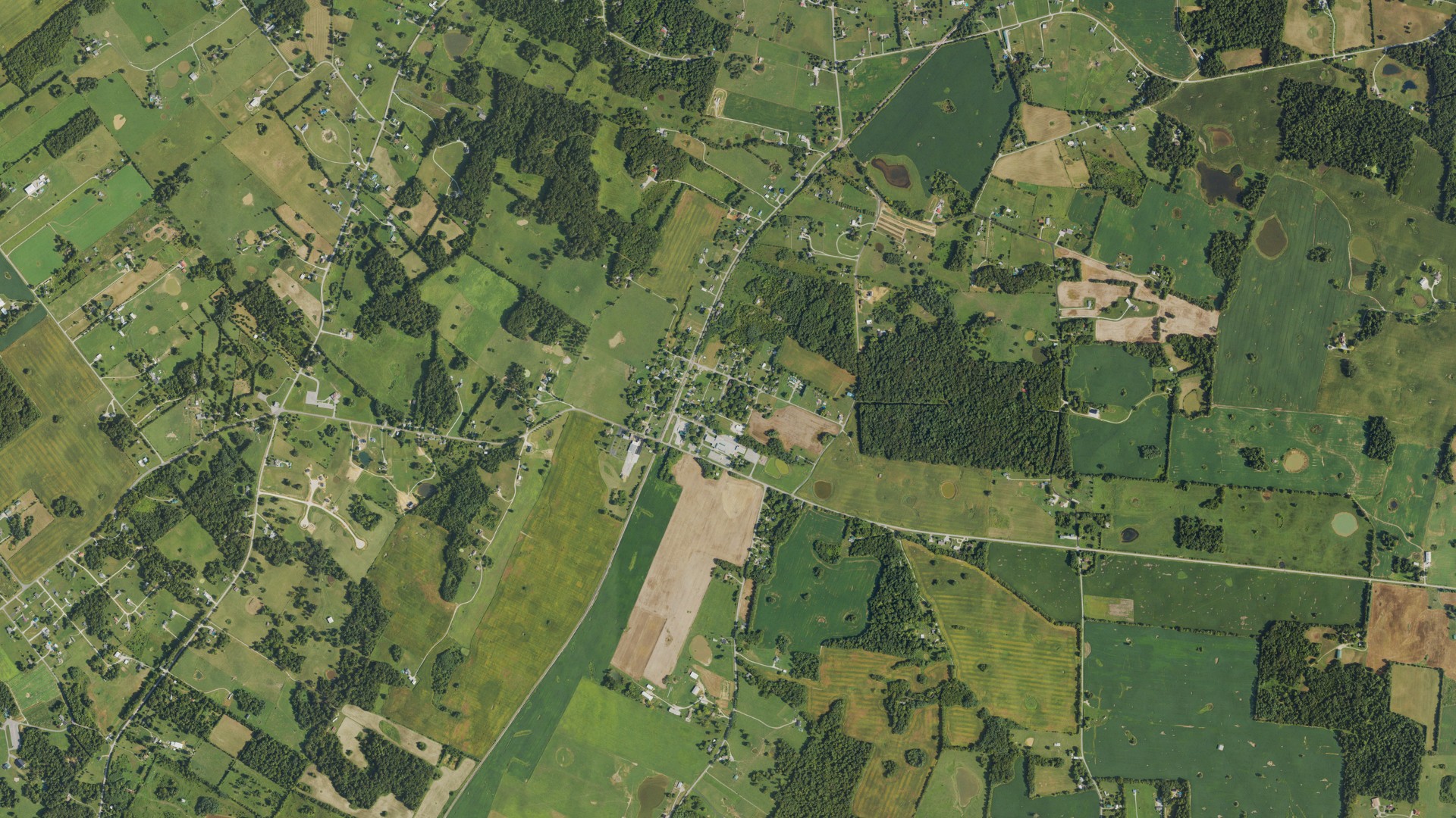 Natural-color aerial photograph of land around Ekron, Kentucky