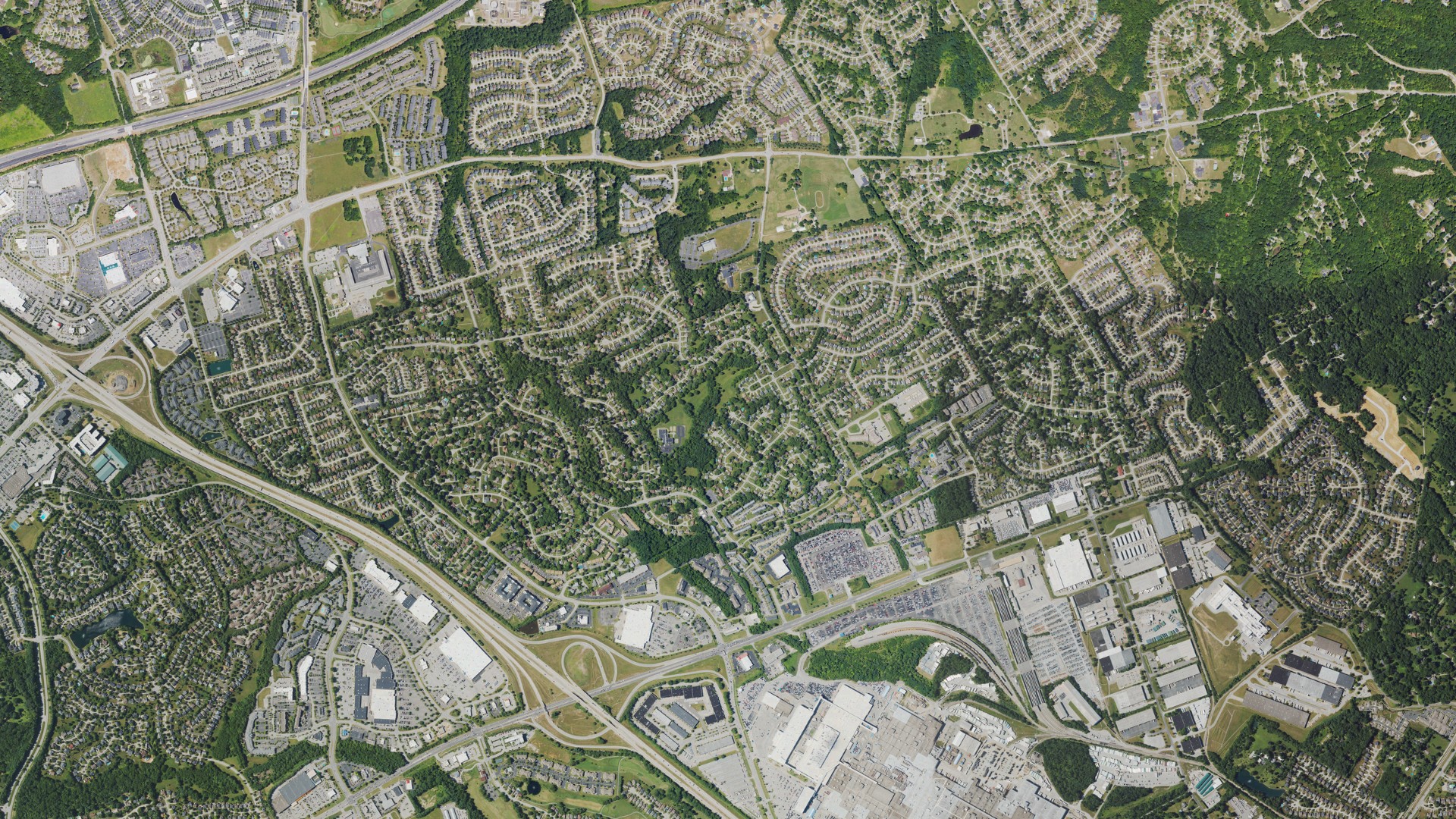 Natural-color aerial photograph of land around Fincastle, Kentucky