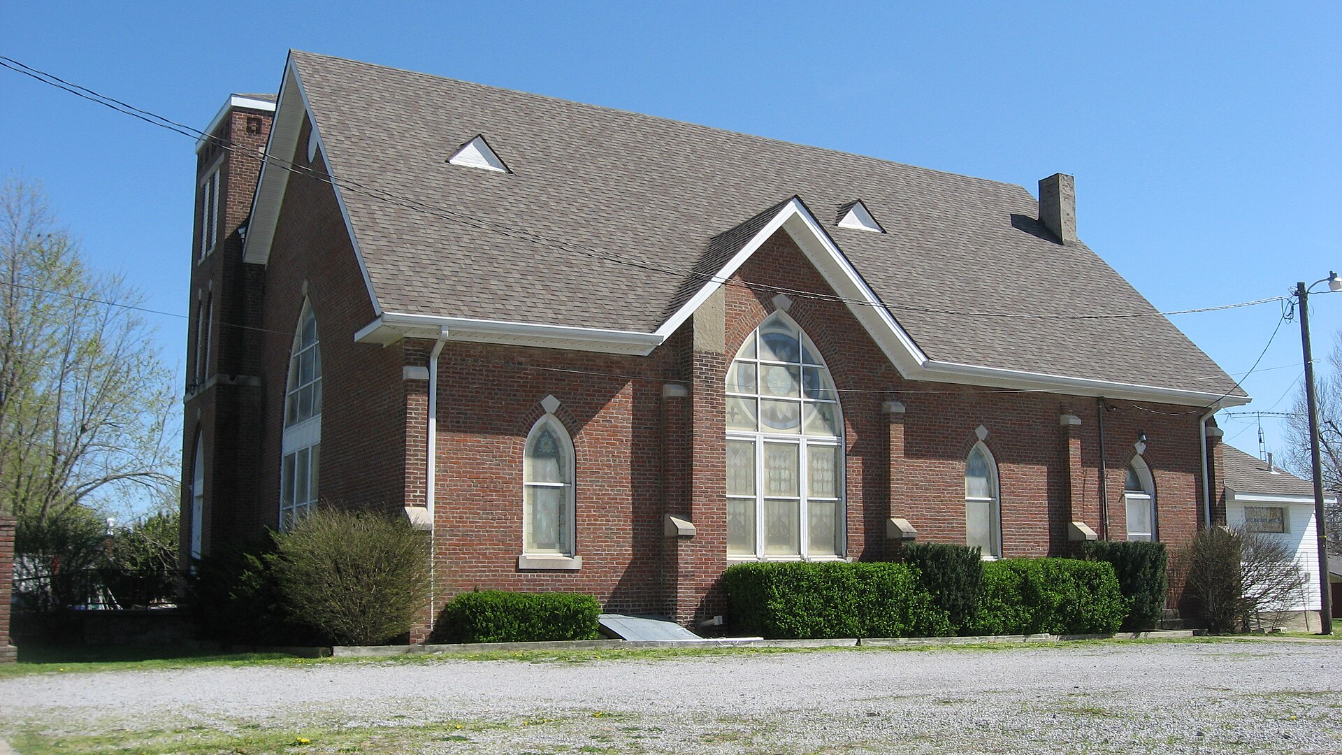 Western side and front of the former Fredonia Cumberland Presbyterian Church (now Unity Baptist Church), located at 20613 Marion Road (U.S. — Kentucky