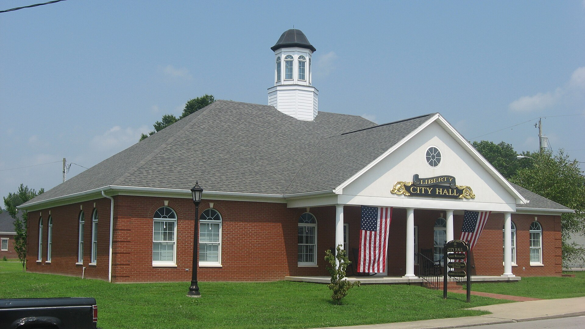 Front of City Hall in Liberty, Kentucky, United States, located at 518 Middleburg Street (Kentucky Route 70).