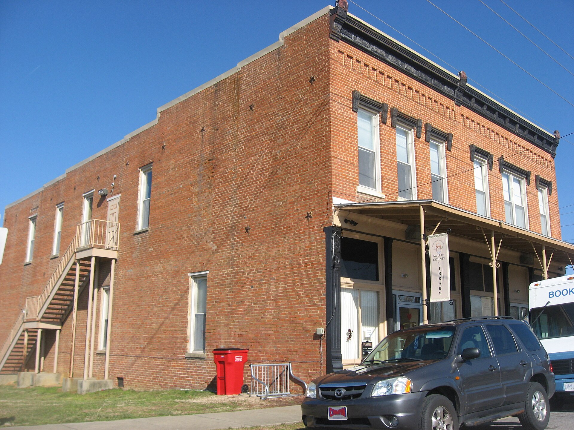 Front and western side of the McLean County Public Library, located at 116 E. Second Street in Livermore, Kentucky, United States.