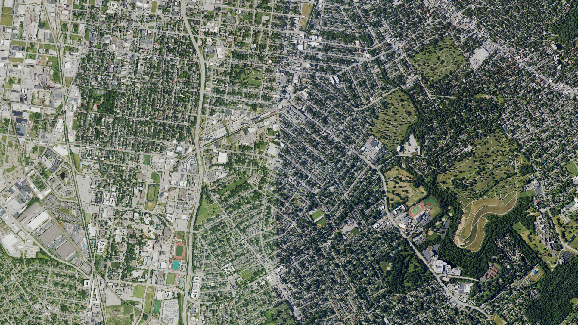 Natural-color aerial photograph of land around Louisville, Kentucky