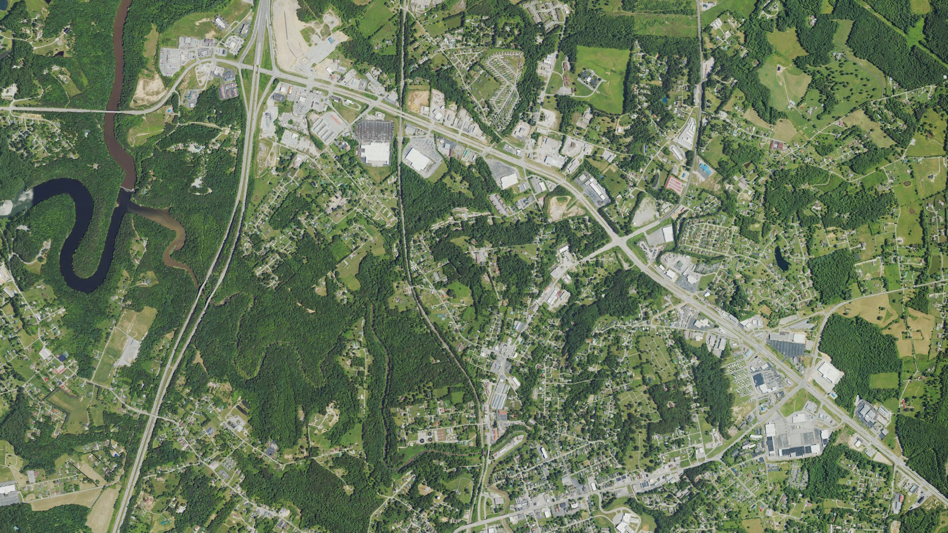 Natural-color aerial photograph of land around North Corbin, Kentucky