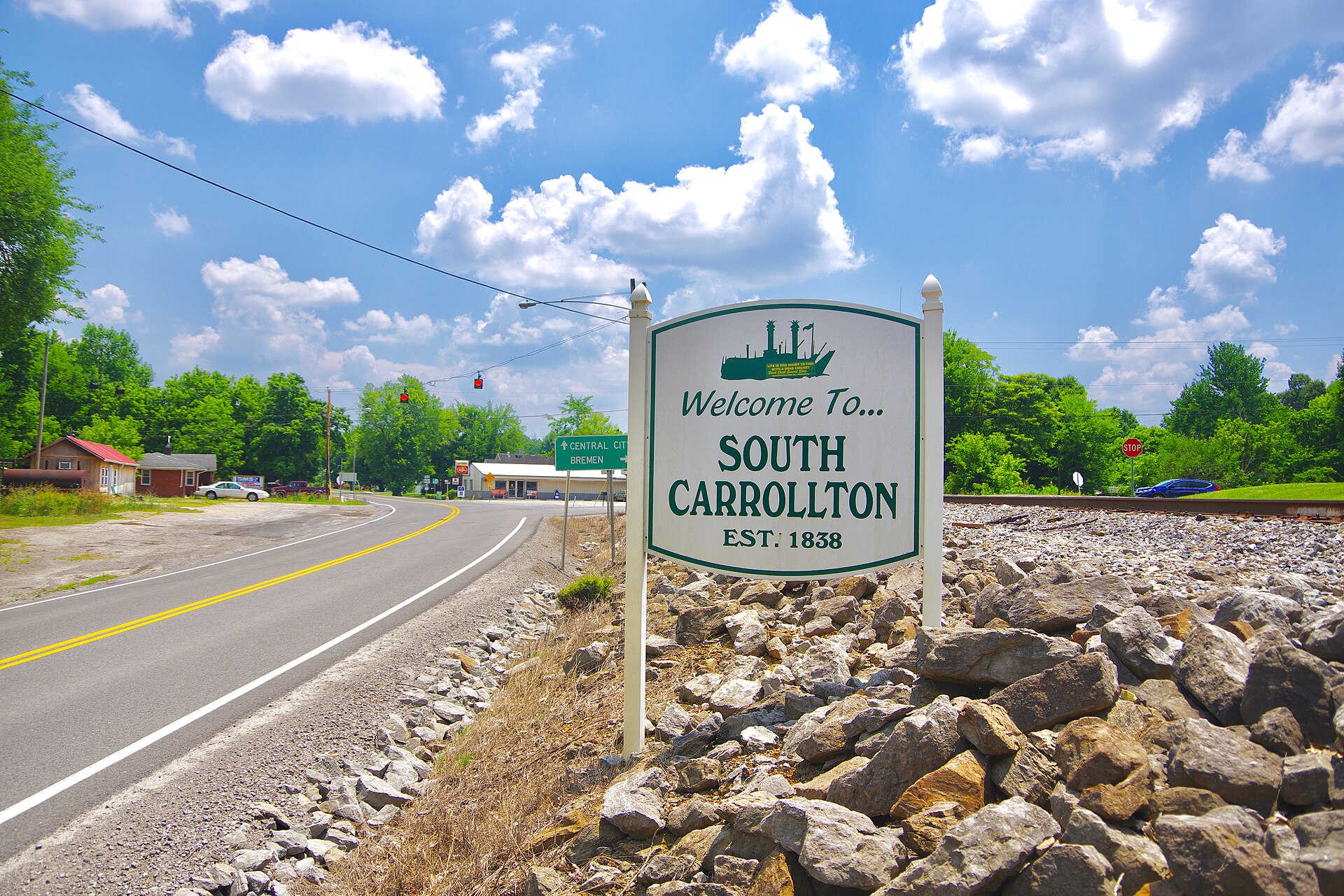 Welcome sign along U.S. Route 431 in South Carrollton, Kentucky, United States.