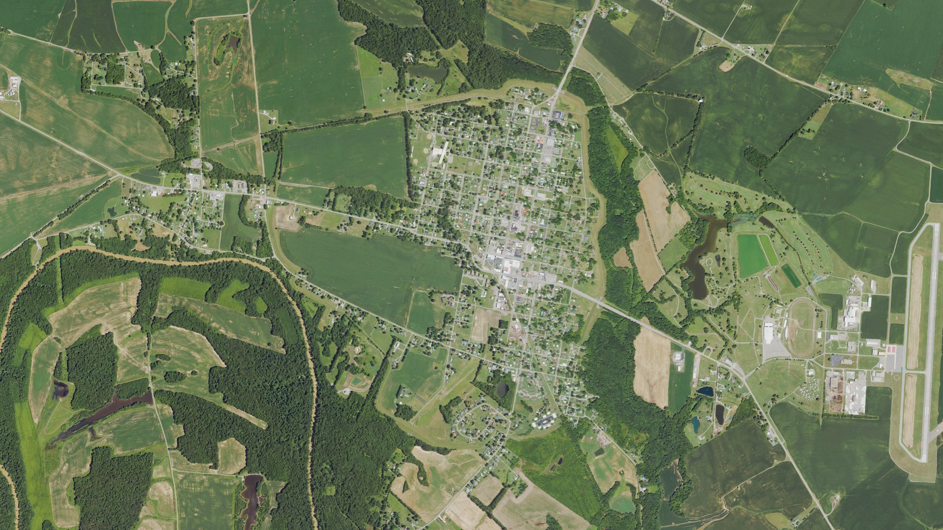Natural-color aerial photograph of land around Sturgis, Kentucky