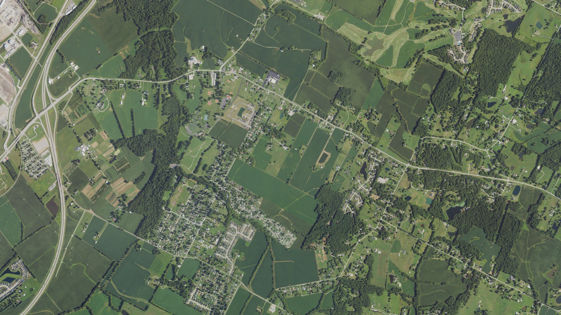 Natural-color aerial photograph of land around Thruston, Kentucky
