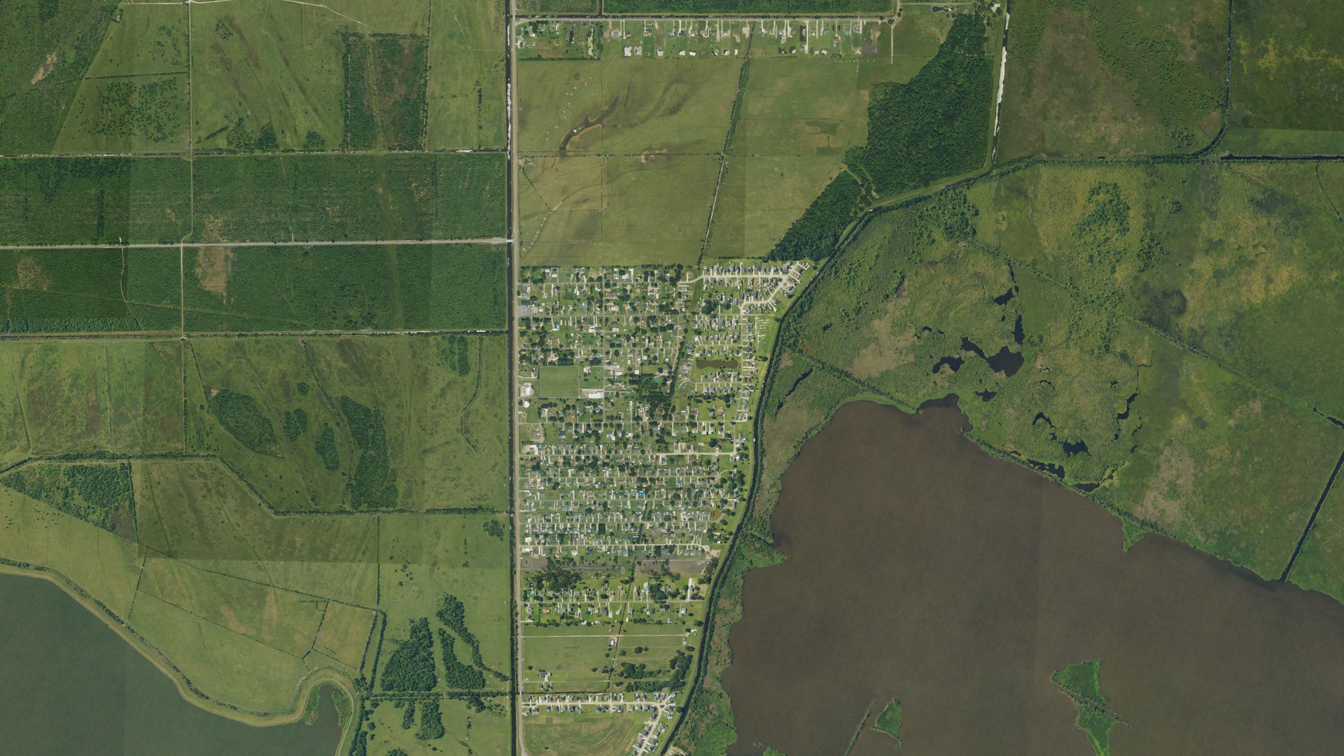 Natural-color aerial photograph of land around Bayou Gauche, Louisiana