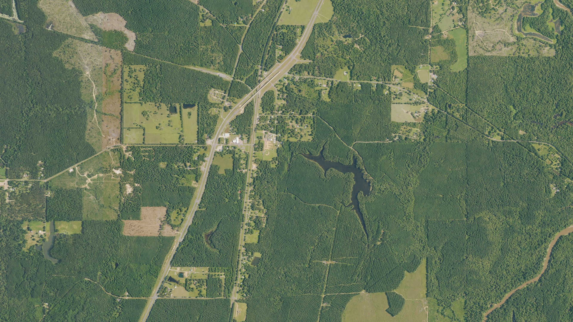 Natural-color aerial photograph of land around Georgetown, Louisiana