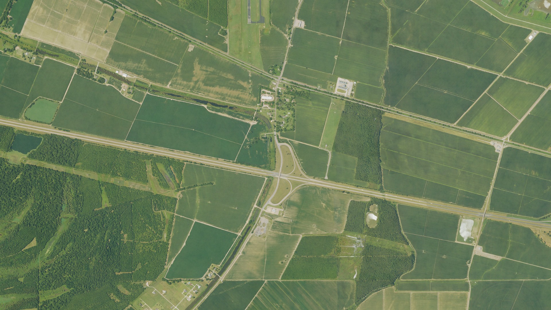 Natural-color aerial photograph of land around Mound, Louisiana