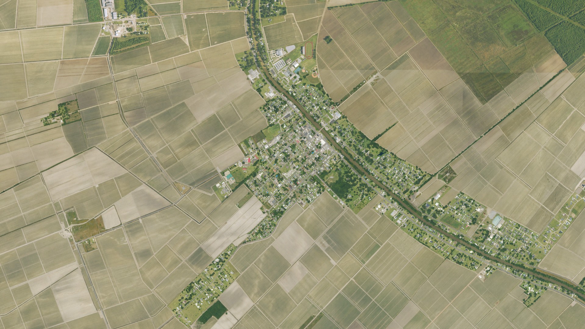 Natural-color aerial photograph of land around Napoleonville, Louisiana