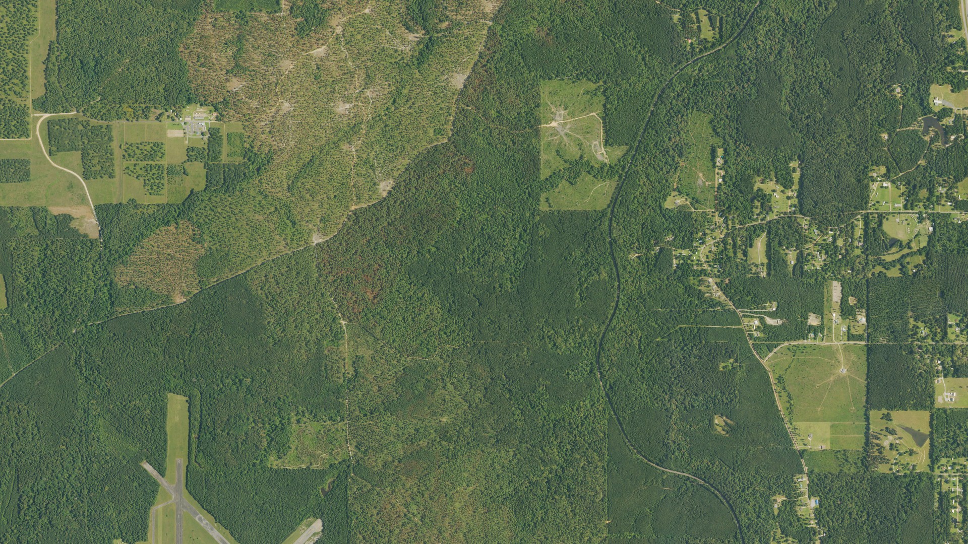 Natural-color aerial photograph of land around Pollock, Louisiana