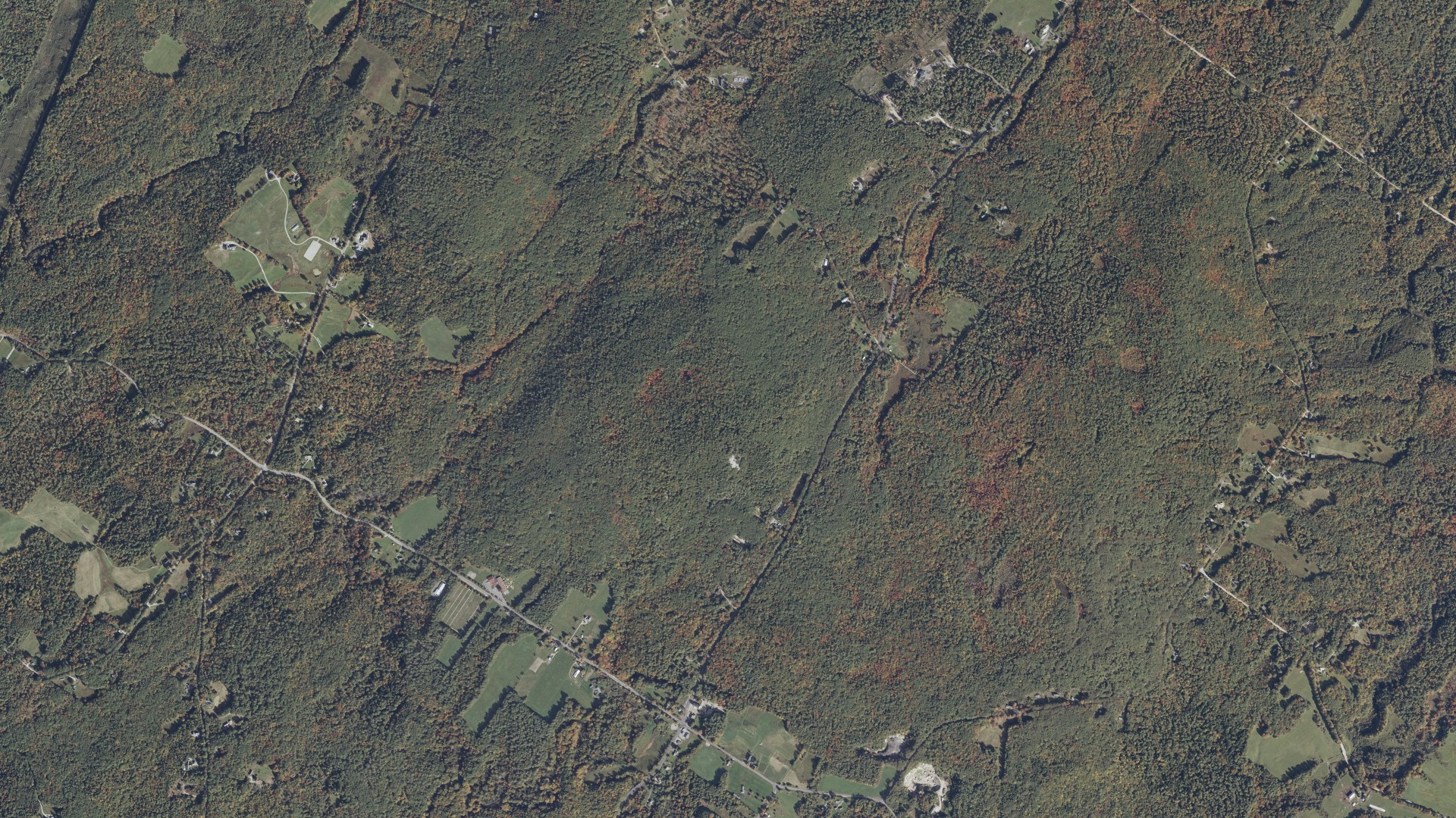 Natural-color aerial photograph of land around Pownal, Maine