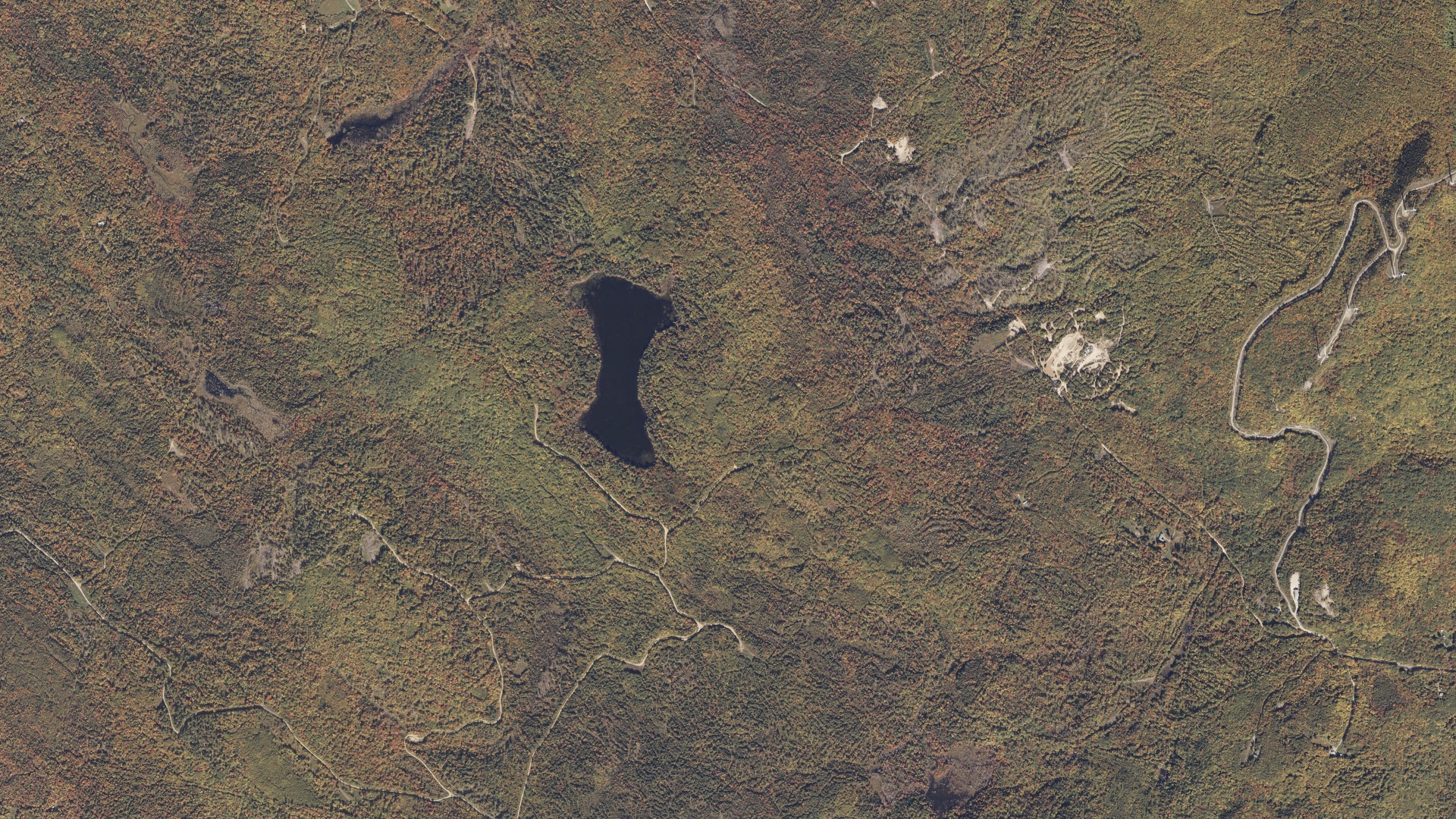 Natural-color aerial photograph of land around Carthage, Maine