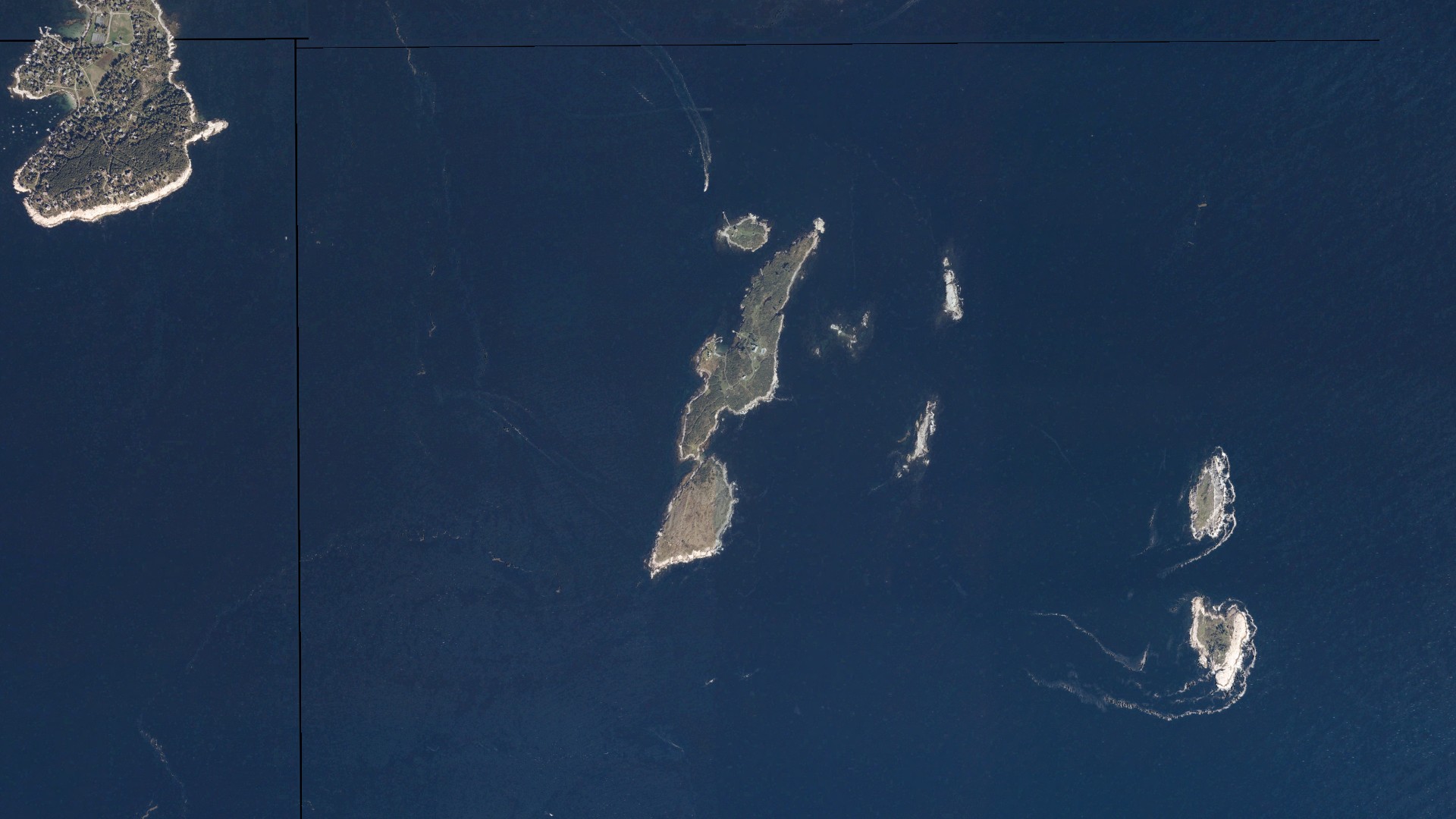 Natural-color aerial photograph of land around Boothbay, Maine