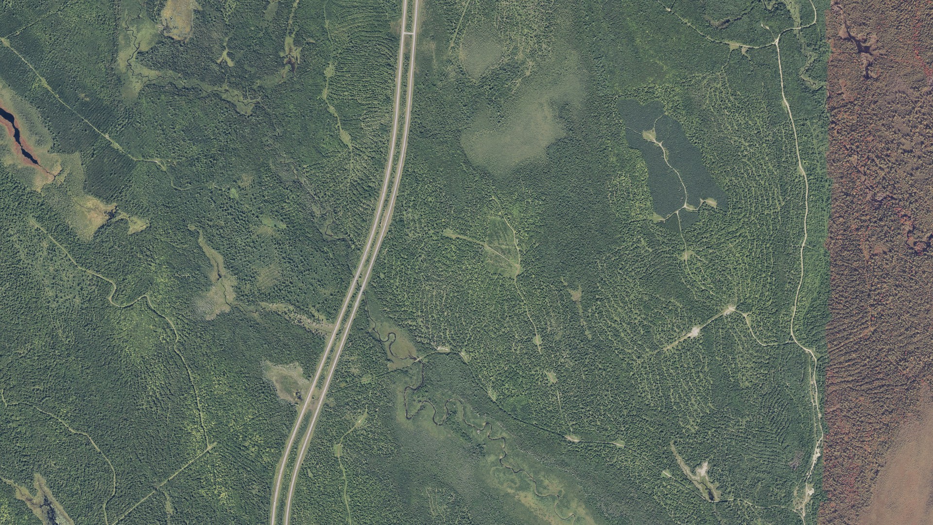 Natural-color aerial photograph of land around Edinburg, Maine