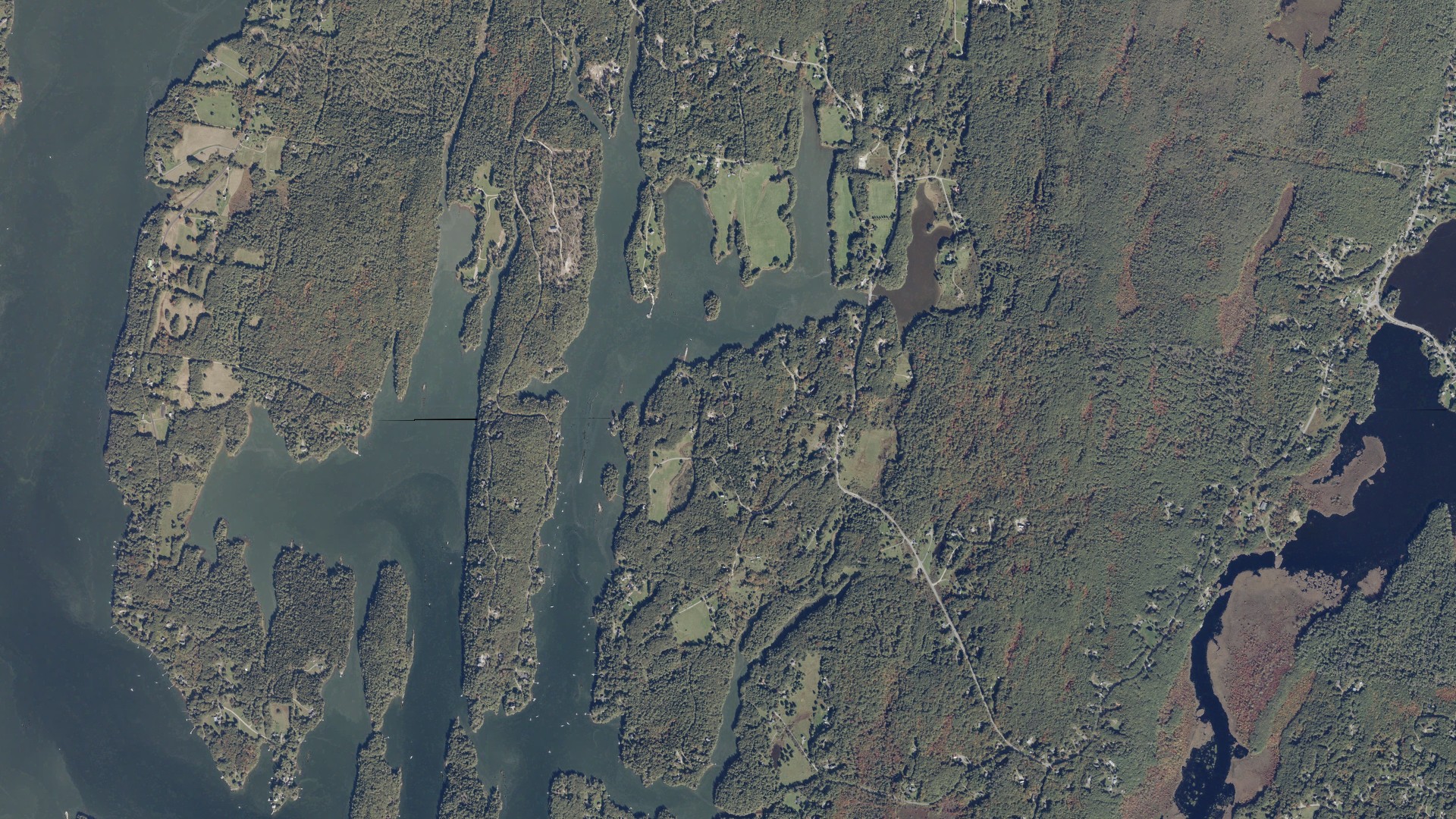 Natural-color aerial photograph of land around West Bath, Maine