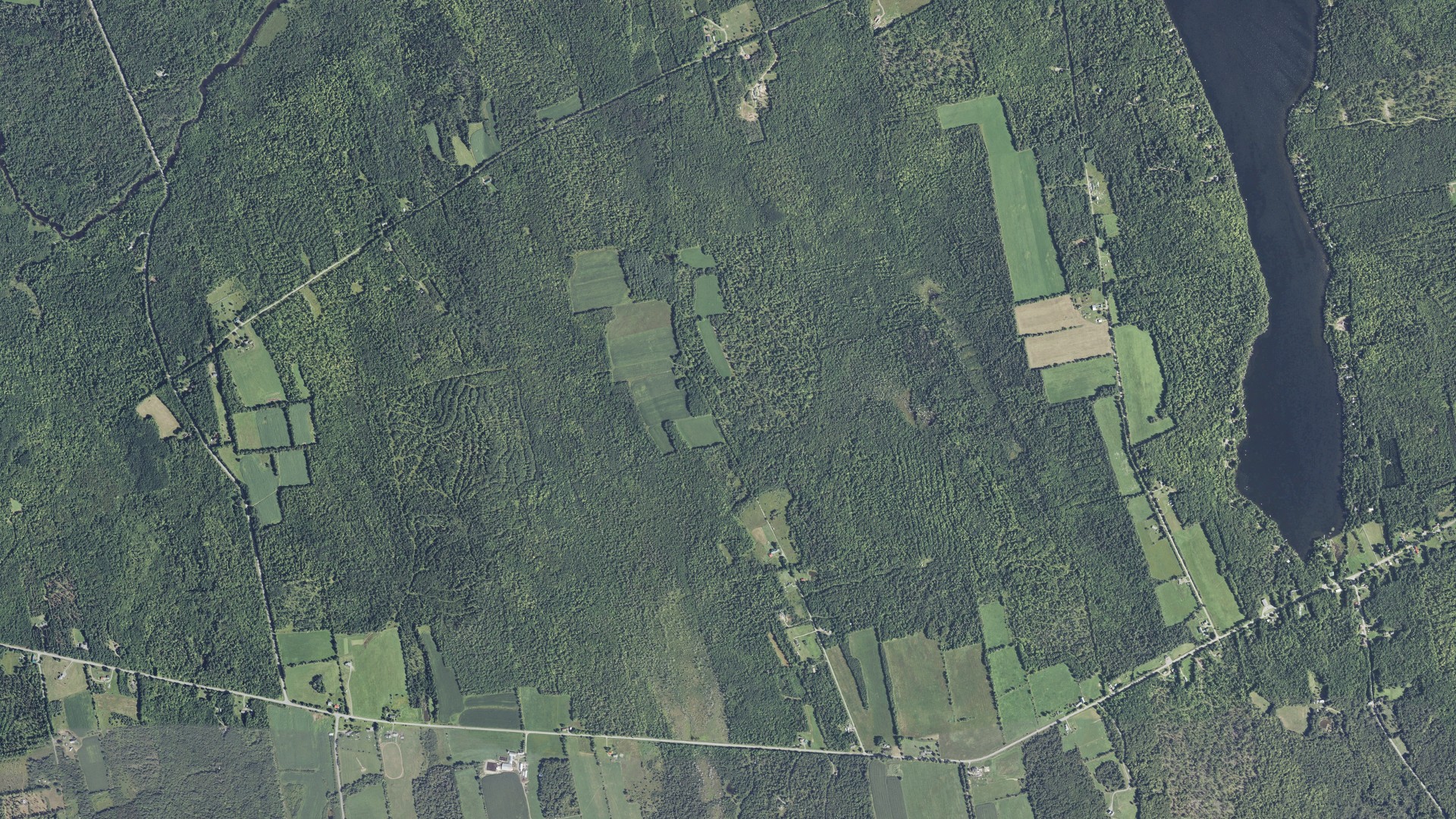 Natural-color aerial photograph of land around Ripley, Maine