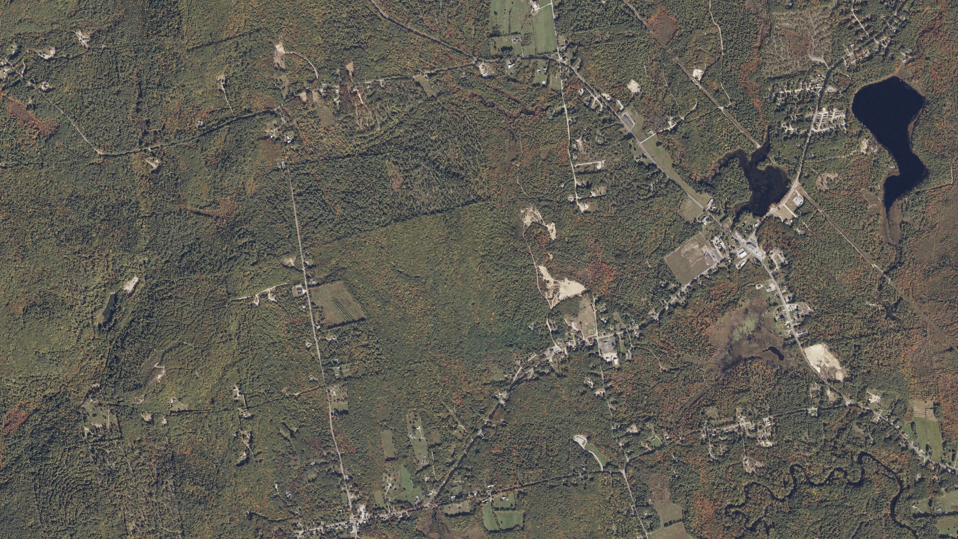 Natural-color aerial photograph of land around Limington, Maine