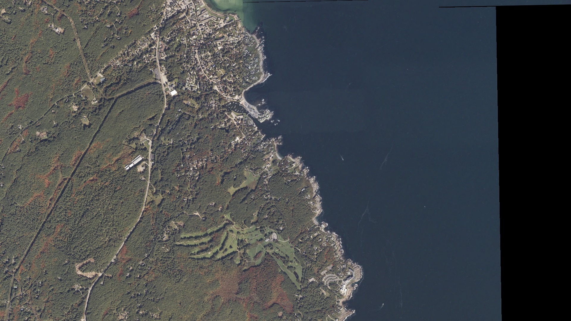Natural-color aerial photograph of land around Ogunquit, Maine