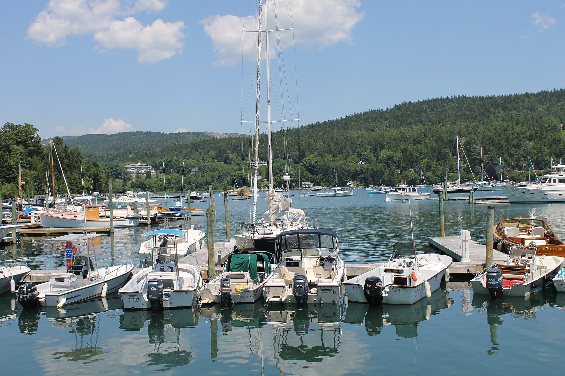 I took photo with Canon camera of boats docked at Northeast Harbor, ME. — Maine