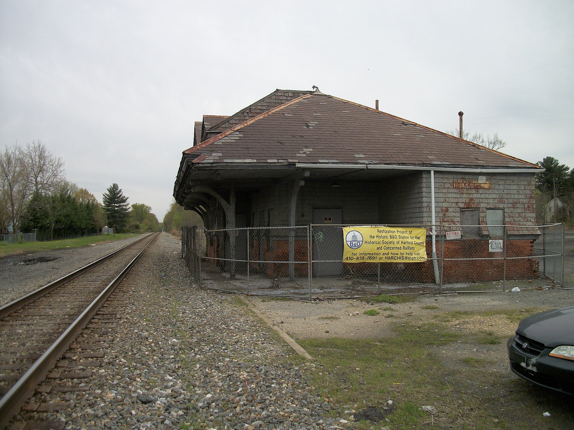 The former Aberdeen, Maryland Baltimore and Ohio Railroad station, which is along the CSX Philadelphia Subdivision, a line currently used only for freight.